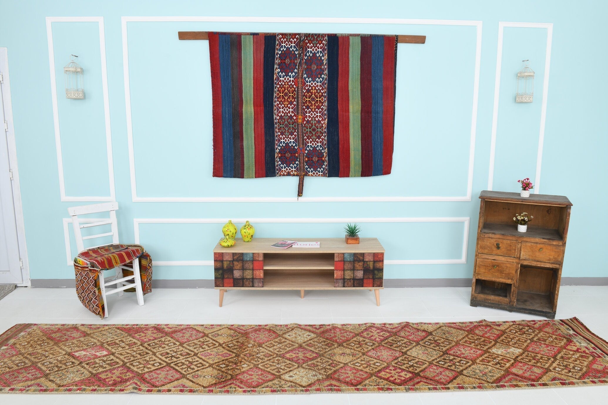 Turkish Vintage Herki Rug 14’2’ x 2’11’