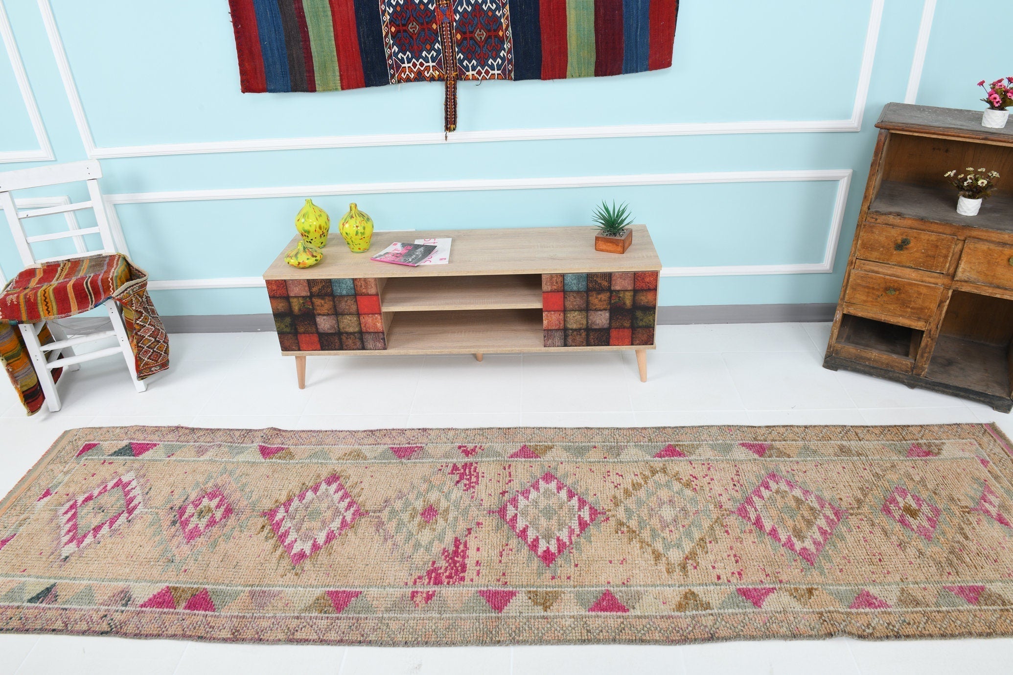 Turkish Vintage Herki Rug 2’10’ x 10’10’