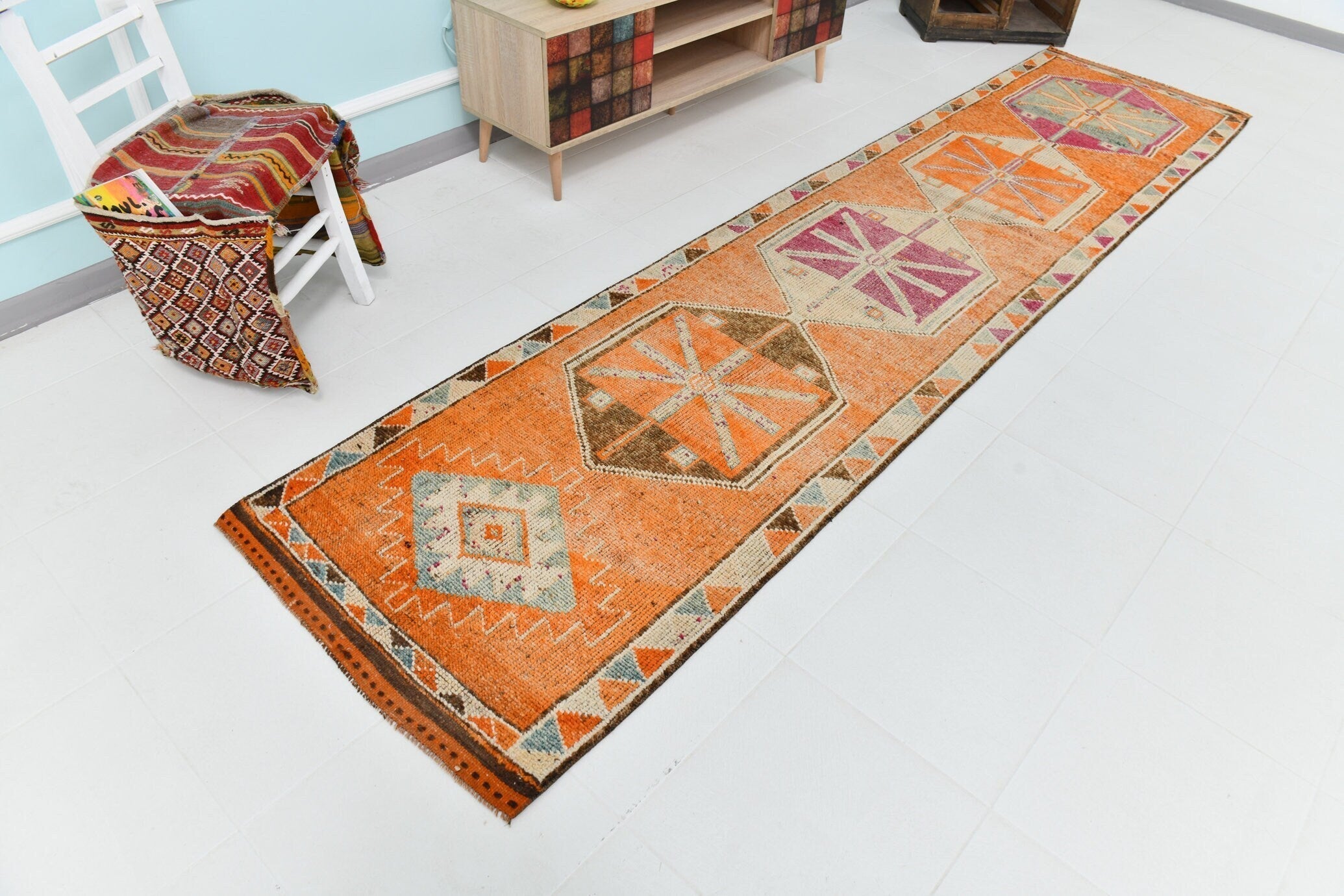 Turkish Vintage Herki Rug 2’11’ x 12’4’