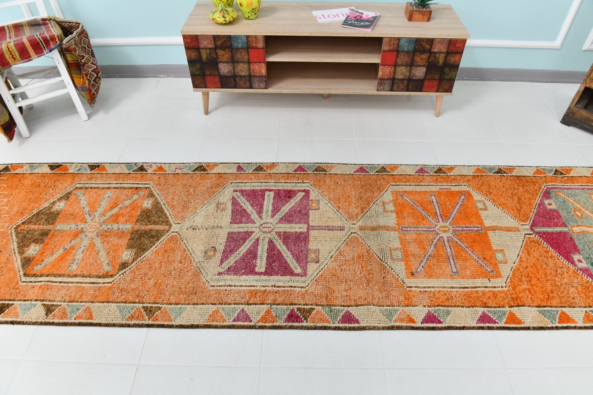 Turkish Vintage Herki Rug 2’11’ x 12’4’