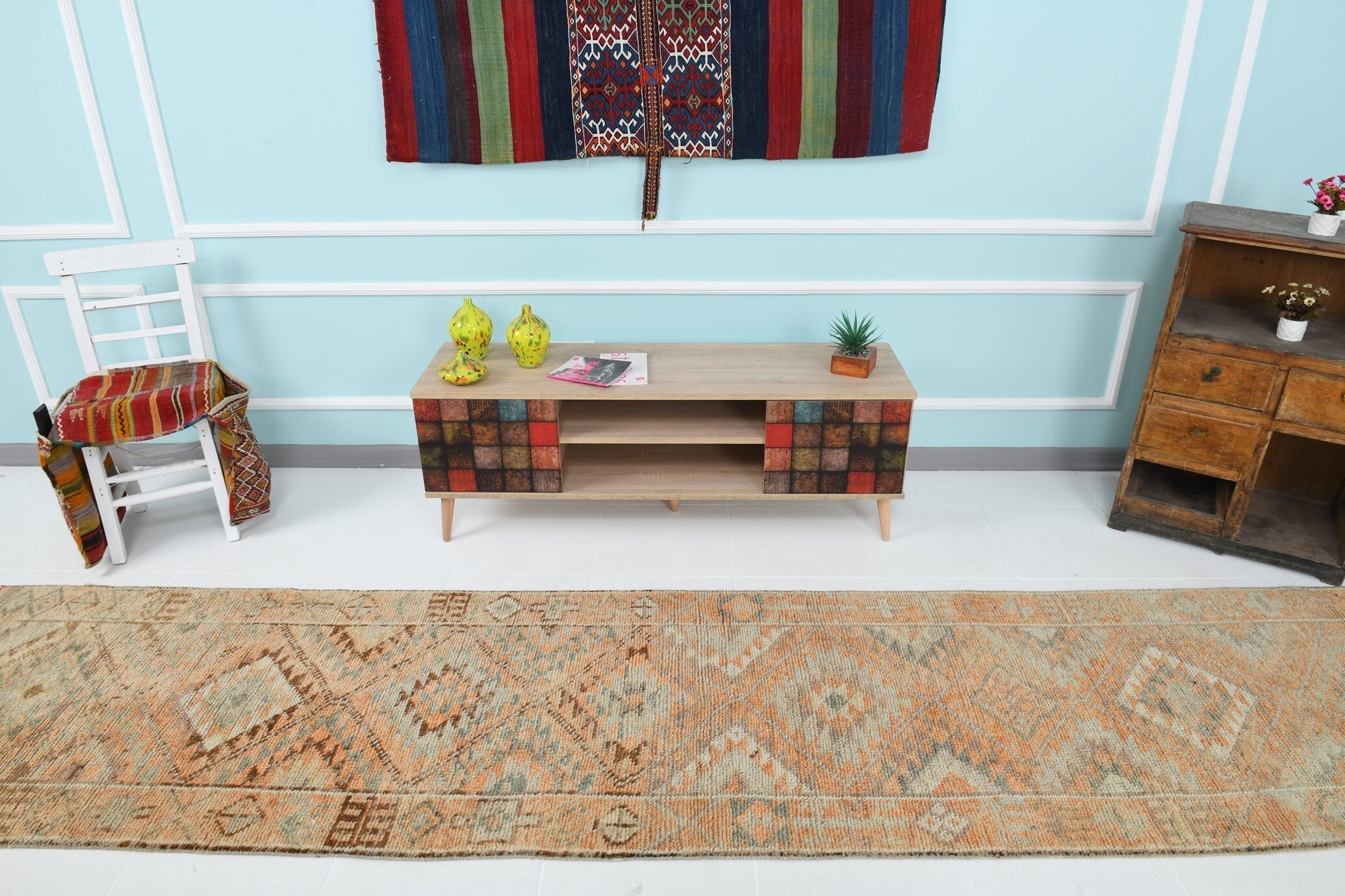 Turkish Vintage Herki Rug 2’11’ x 13’4’