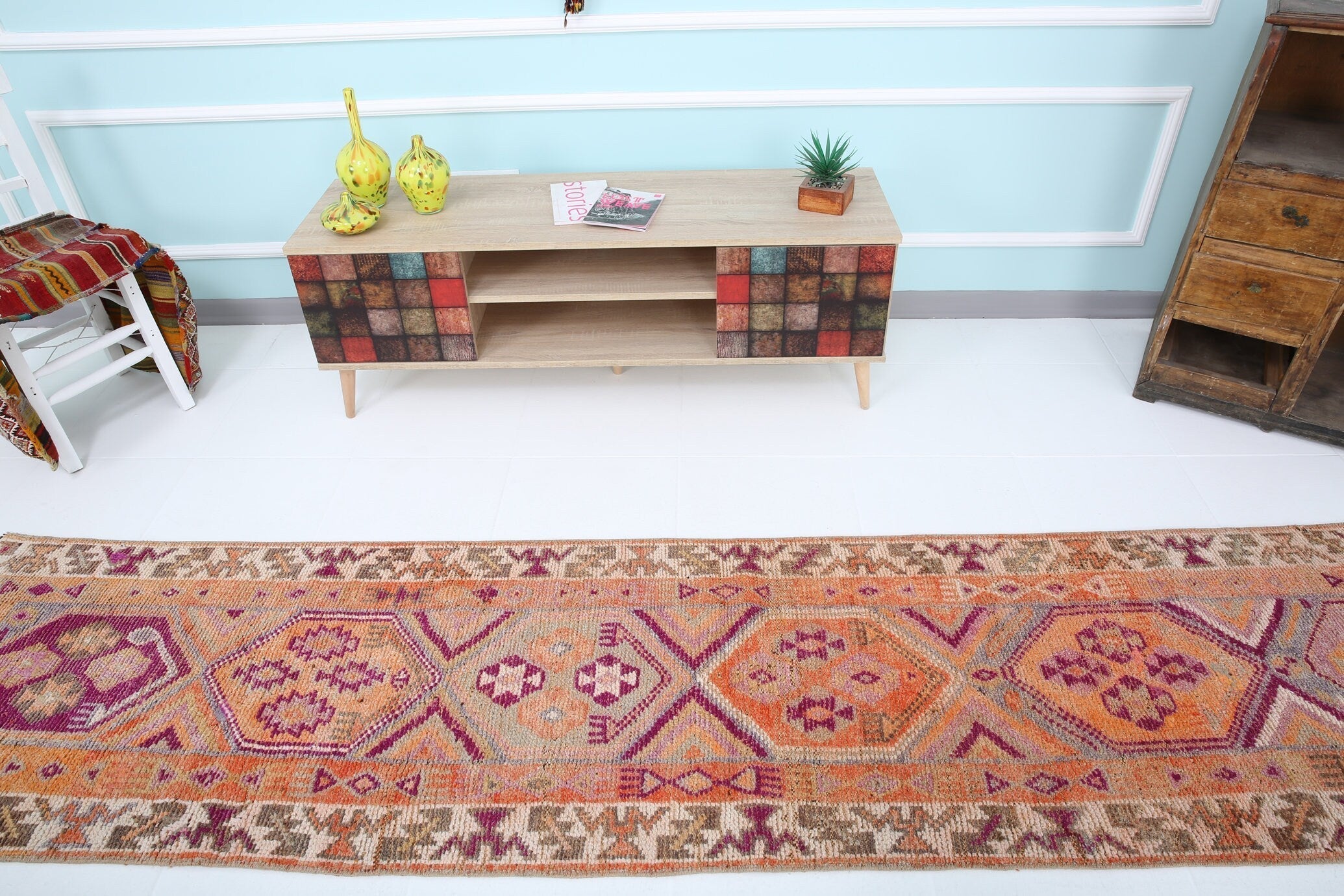 Turkish Vintage Herki Rug 2’6’ x 11’1’