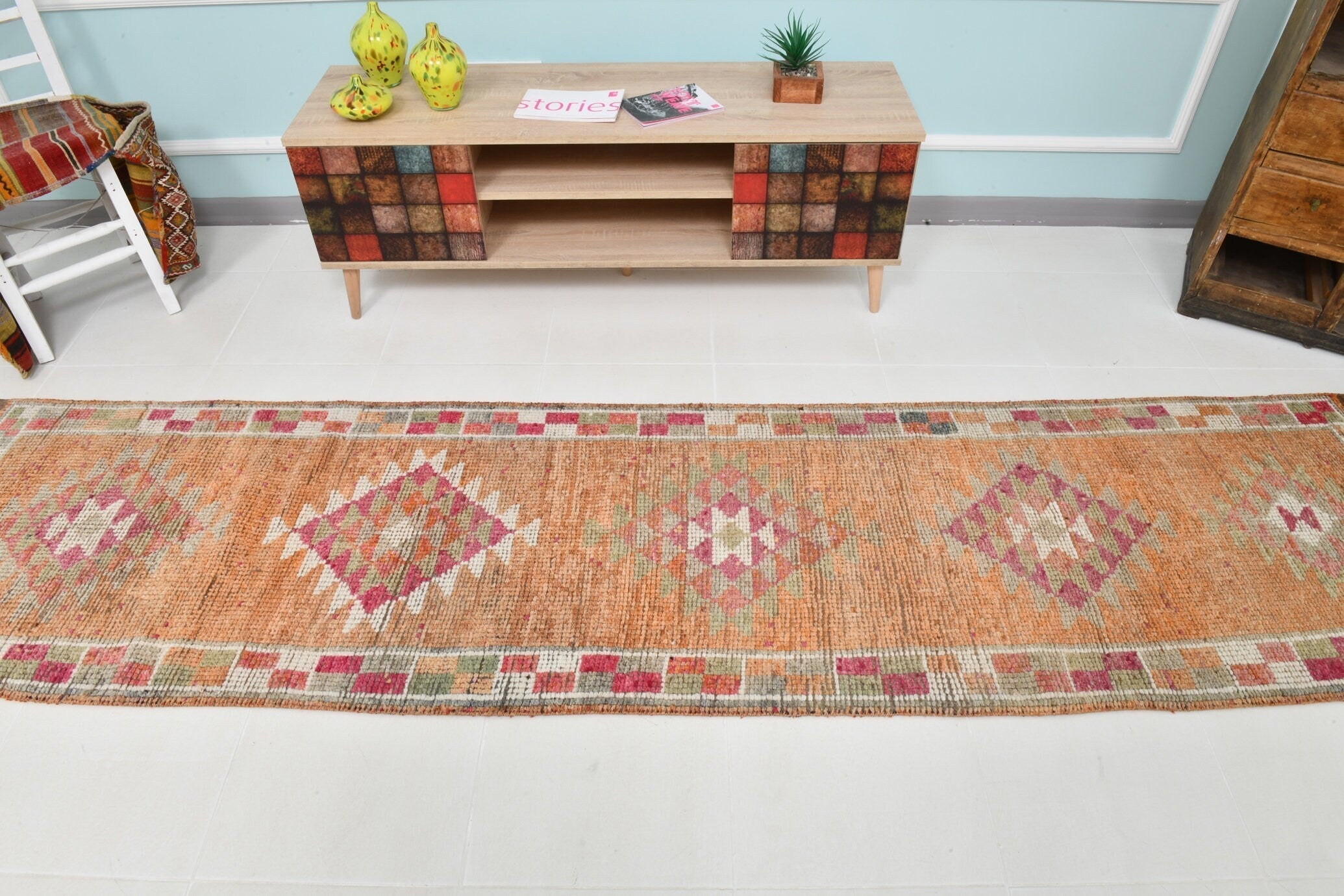 Turkish Vintage Herki Rug 2’7’ x 11’1’