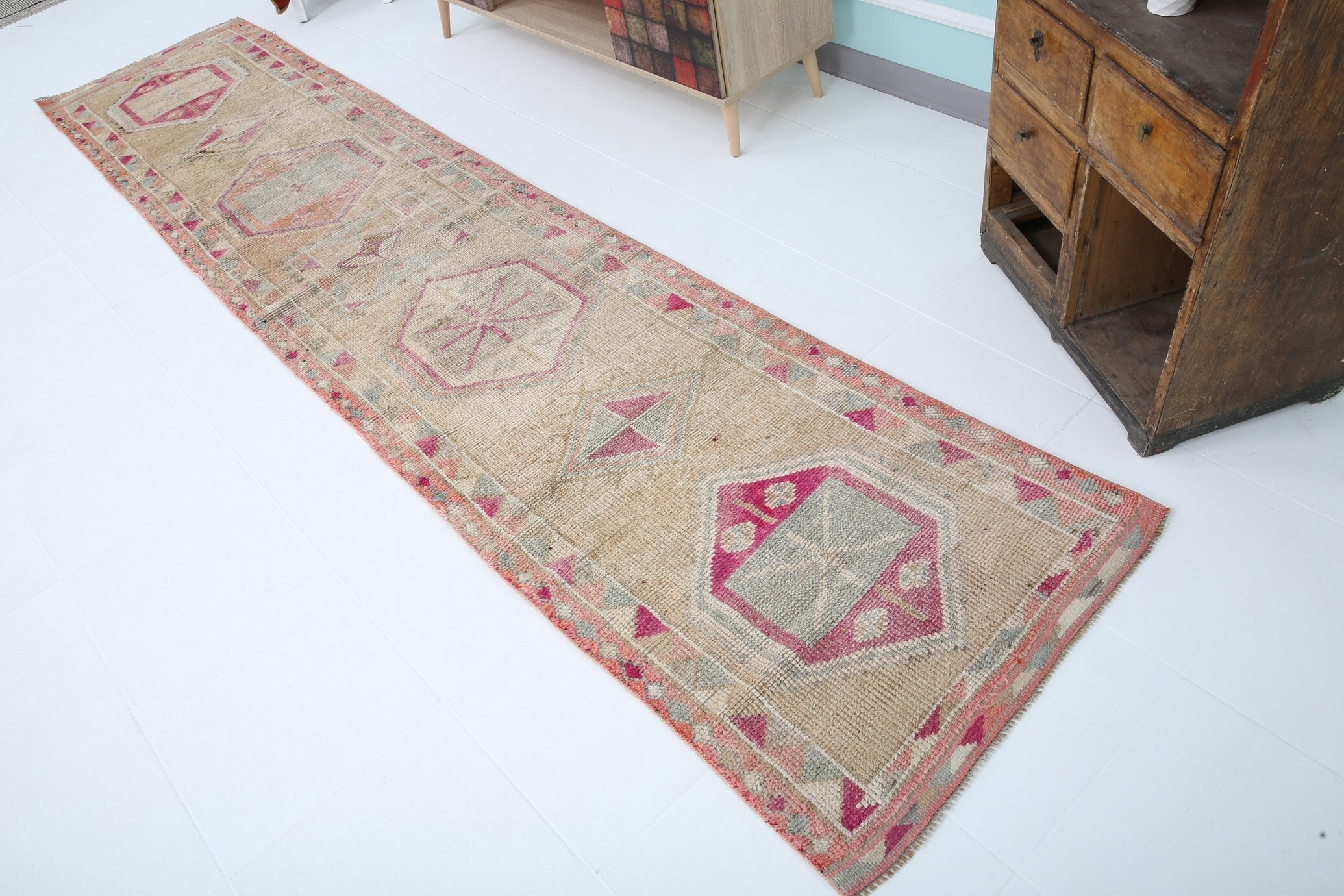 Turkish Vintage Herki Rug 2’8’ x 12’2’