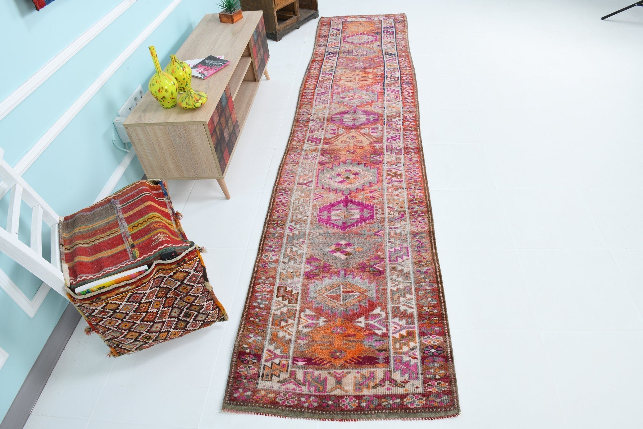 Turkish Vintage Herki Rug 2’8’ x 12’2’