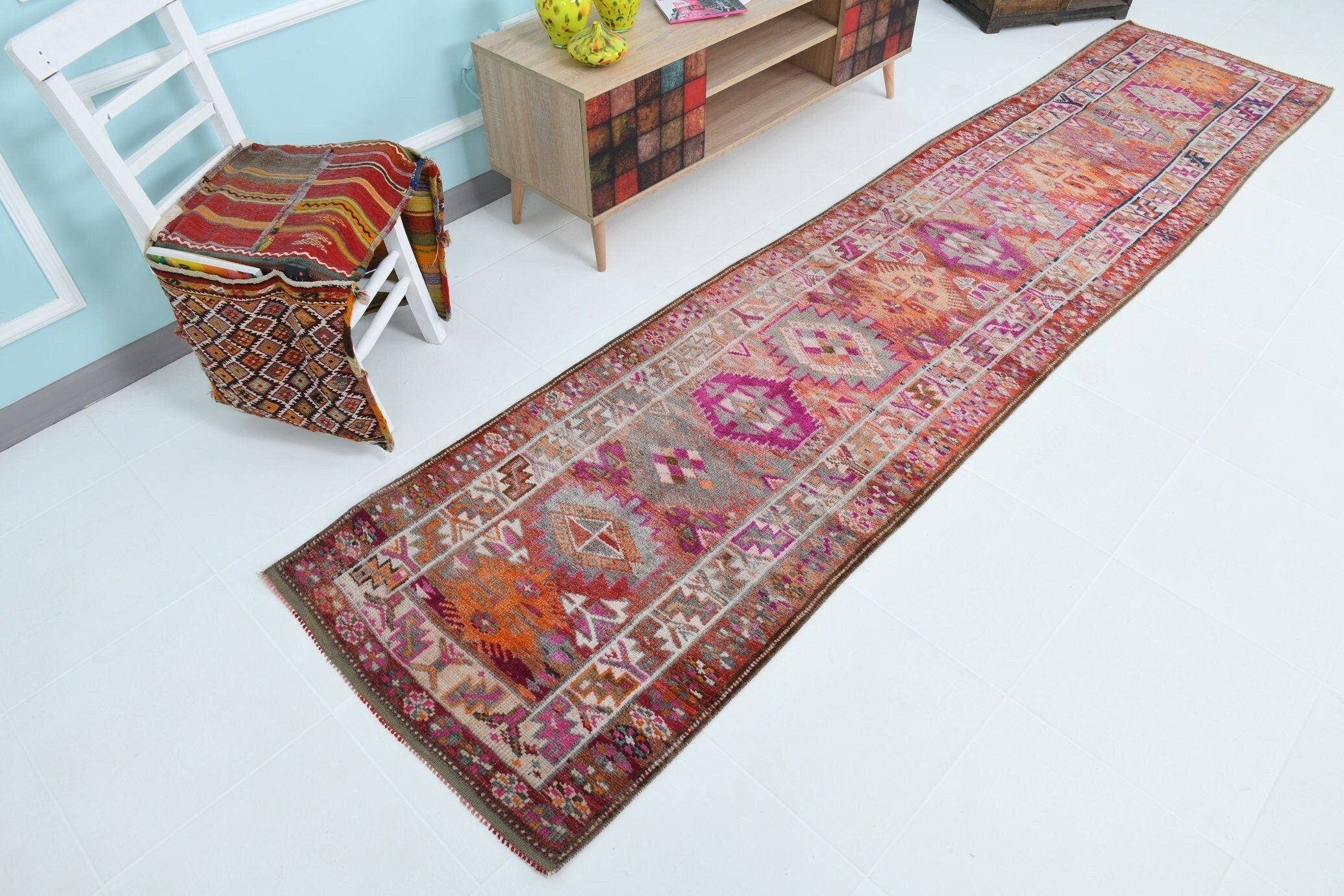 Turkish Vintage Herki Rug 2’8’ x 12’2’