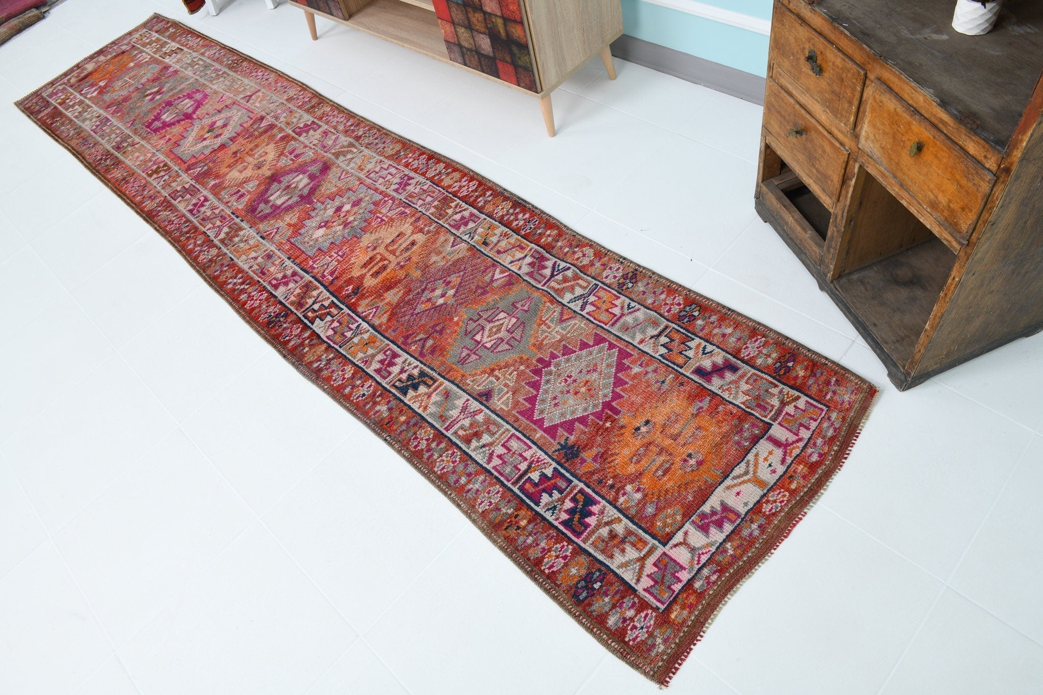 Turkish Vintage Herki Rug 2’8’ x 12’2’