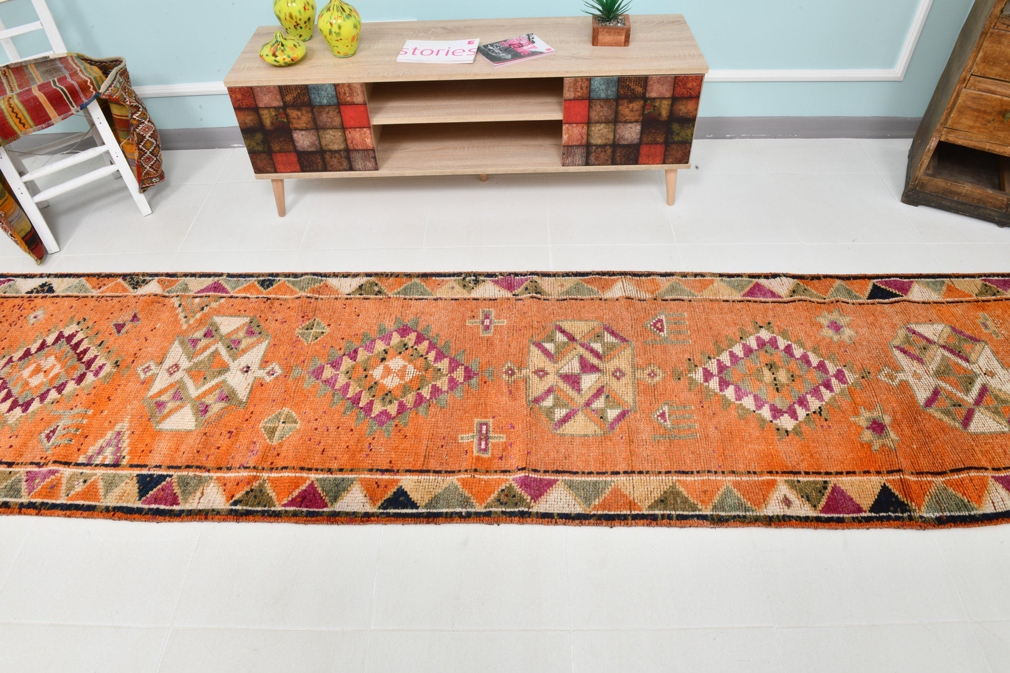 Turkish Vintage Herki Rug 2’9’ x 12’12’