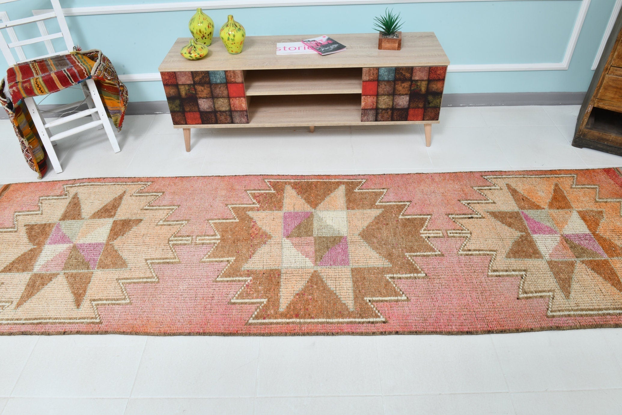 Turkish Vintage Herki Rug 3’1’ x 10’10’