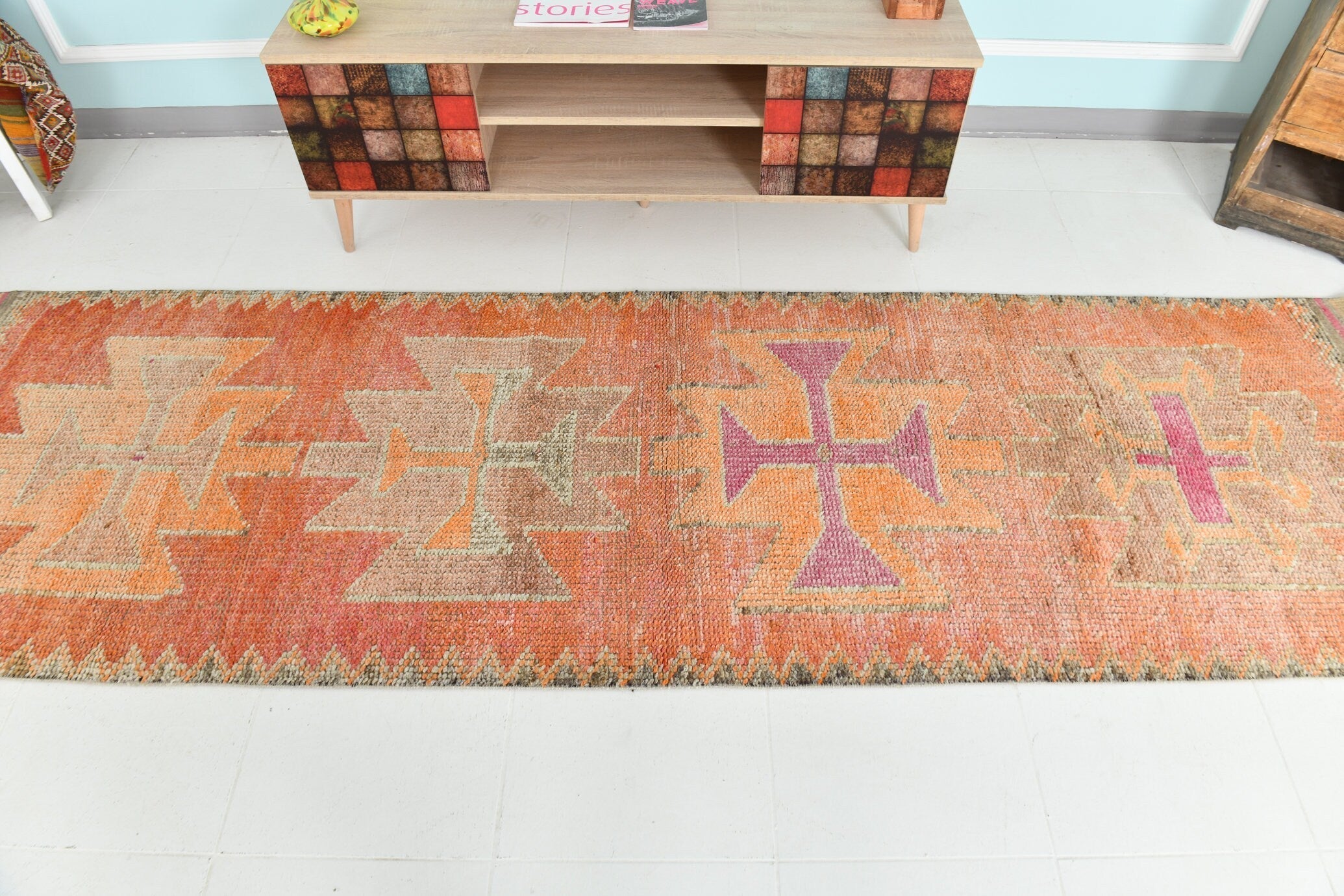 Turkish Vintage Herki Rug 3’1’ x 10’9’