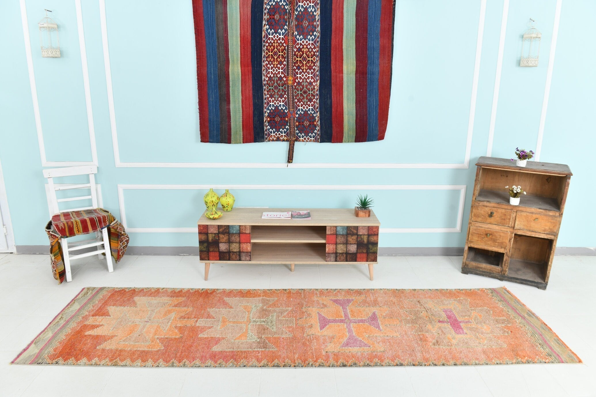 Turkish Vintage Herki Rug 3’1’ x 10’9’