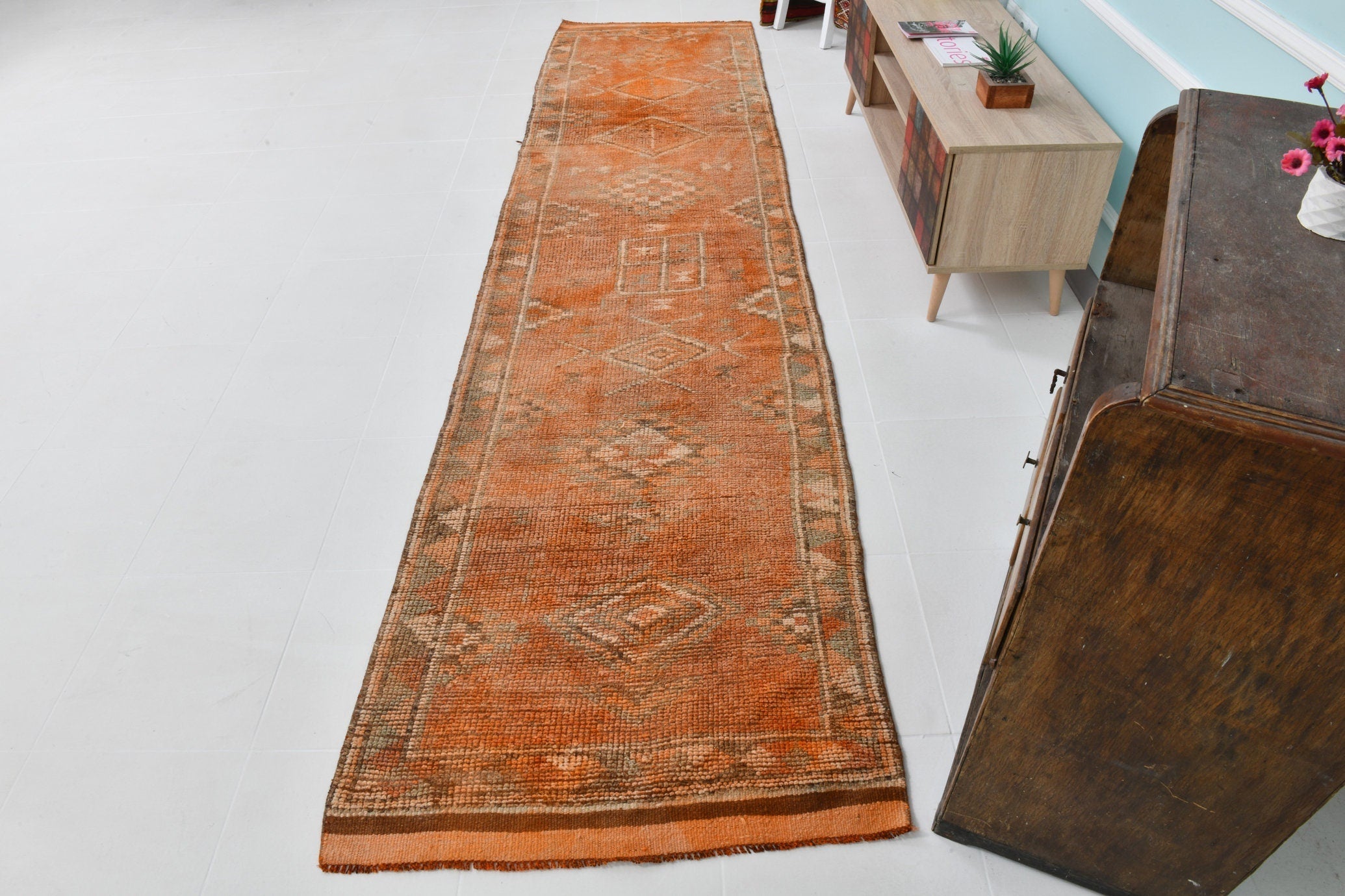 Turkish Vintage Herki Rug 3’1’ x 12’8’