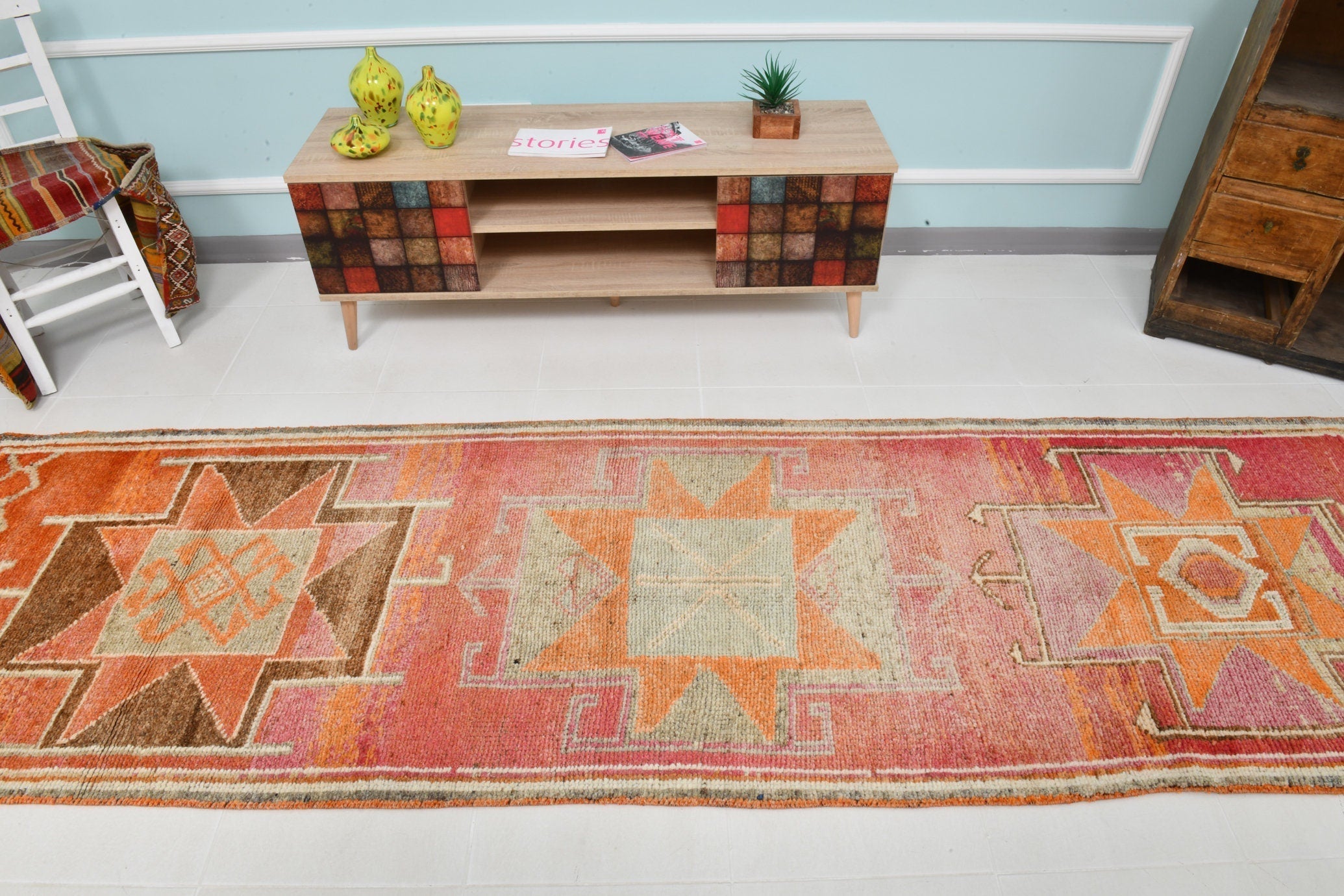 Turkish Vintage Herki Rug 3’2’ x 11’10’