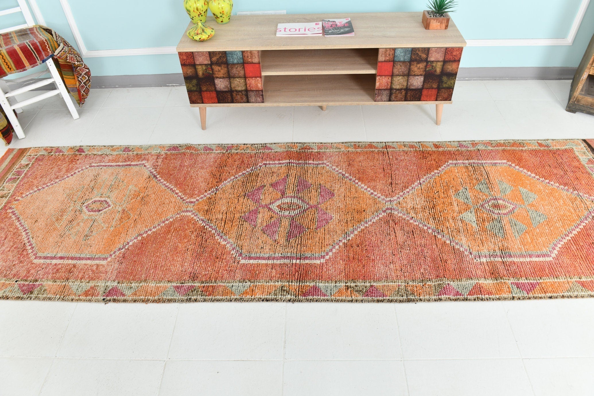 Turkish Vintage Herki Rug 3’3’ x 10’11’
