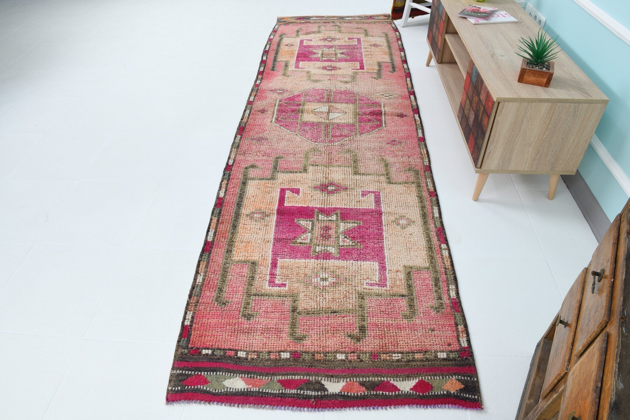 Turkish Vintage Herki Rug 3’3’ x 10’7’