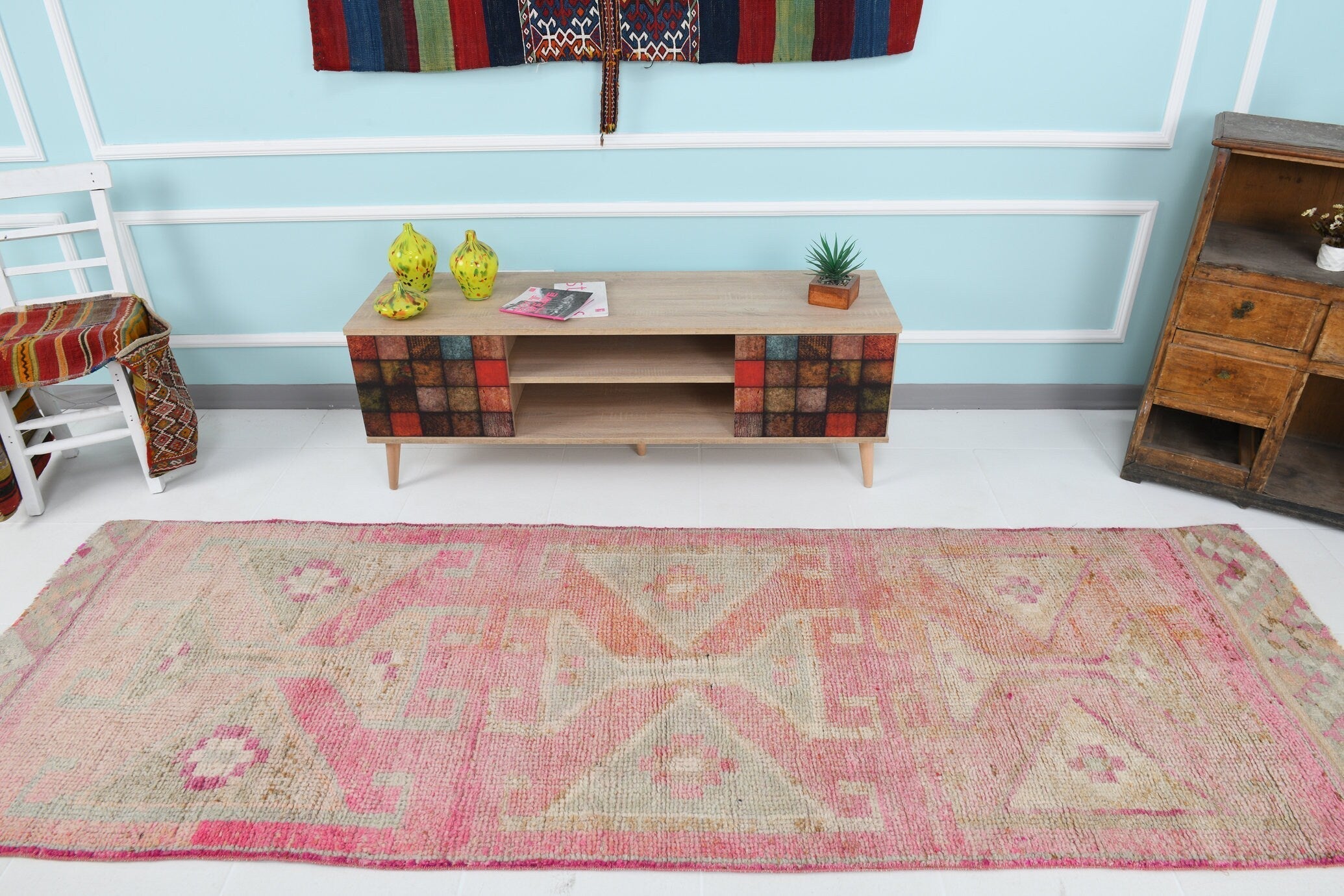 Turkish Vintage Herki Rug 3’3’ x 9’11’