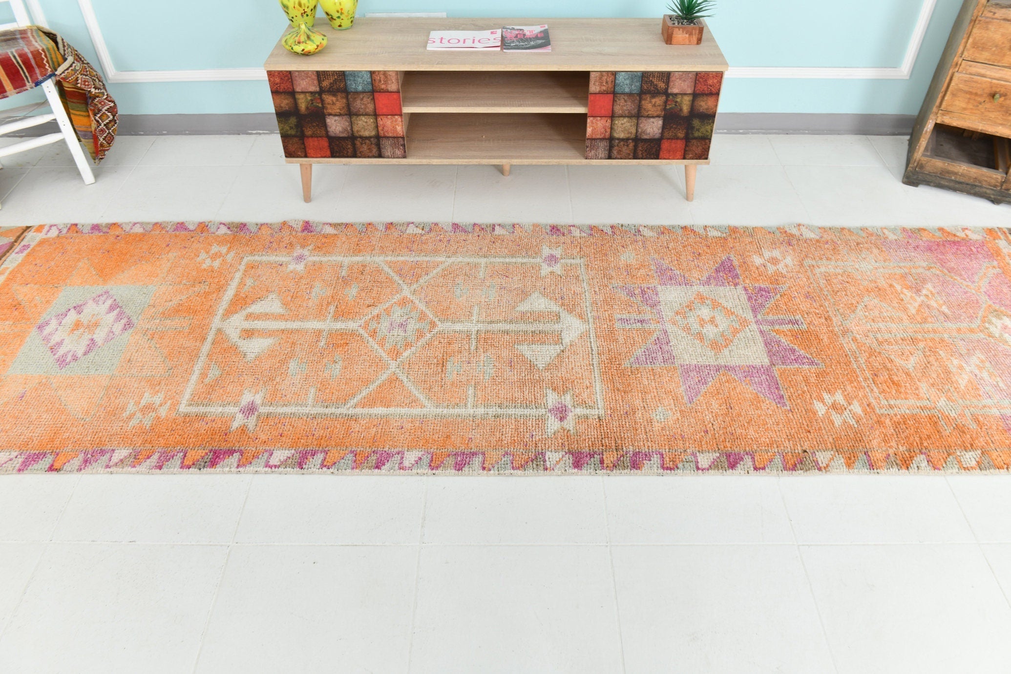 Turkish Vintage Herki Rug 3’5’ x 11’4’