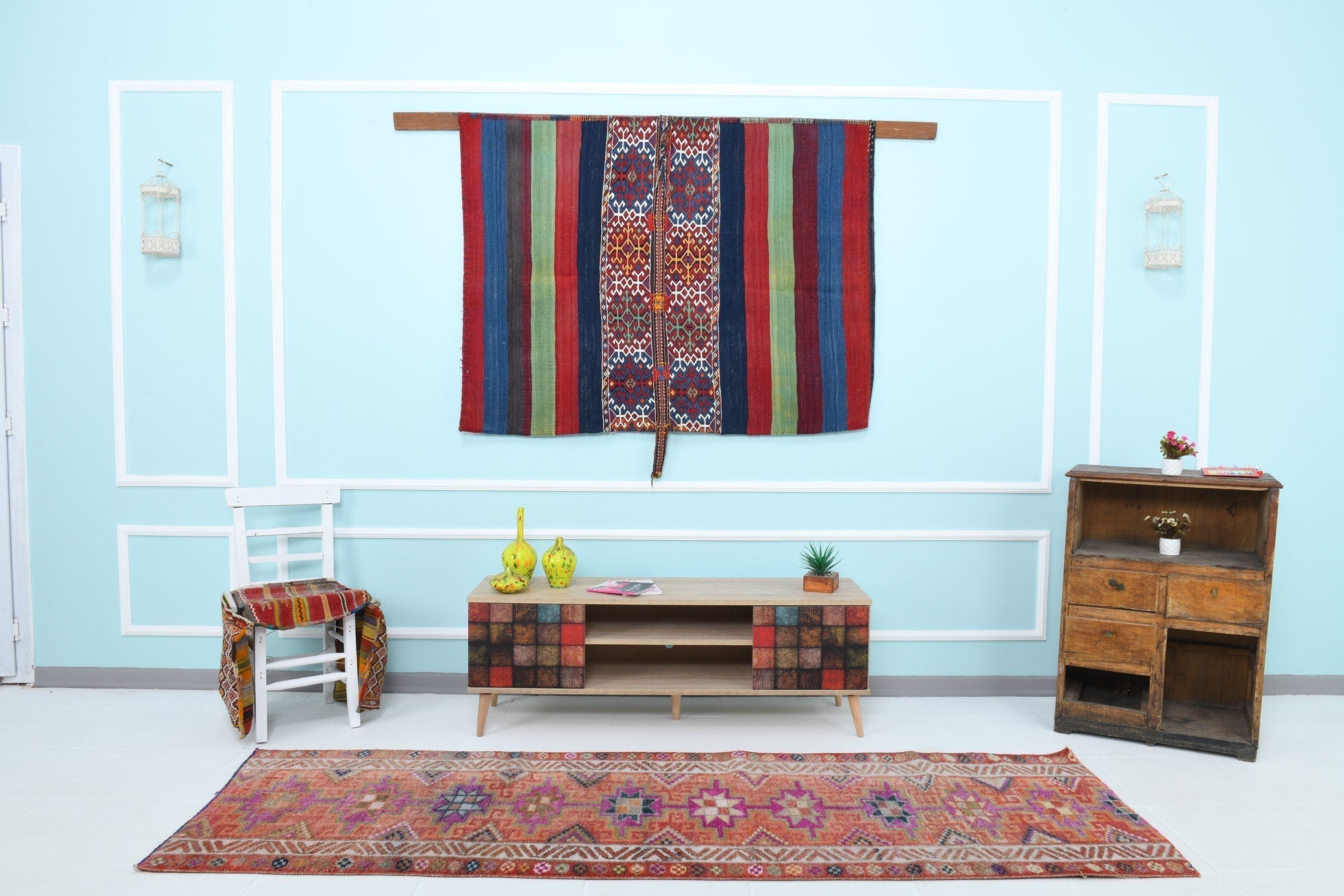 Turkish Vintage Herki Rug 8’10’ x 2’10’