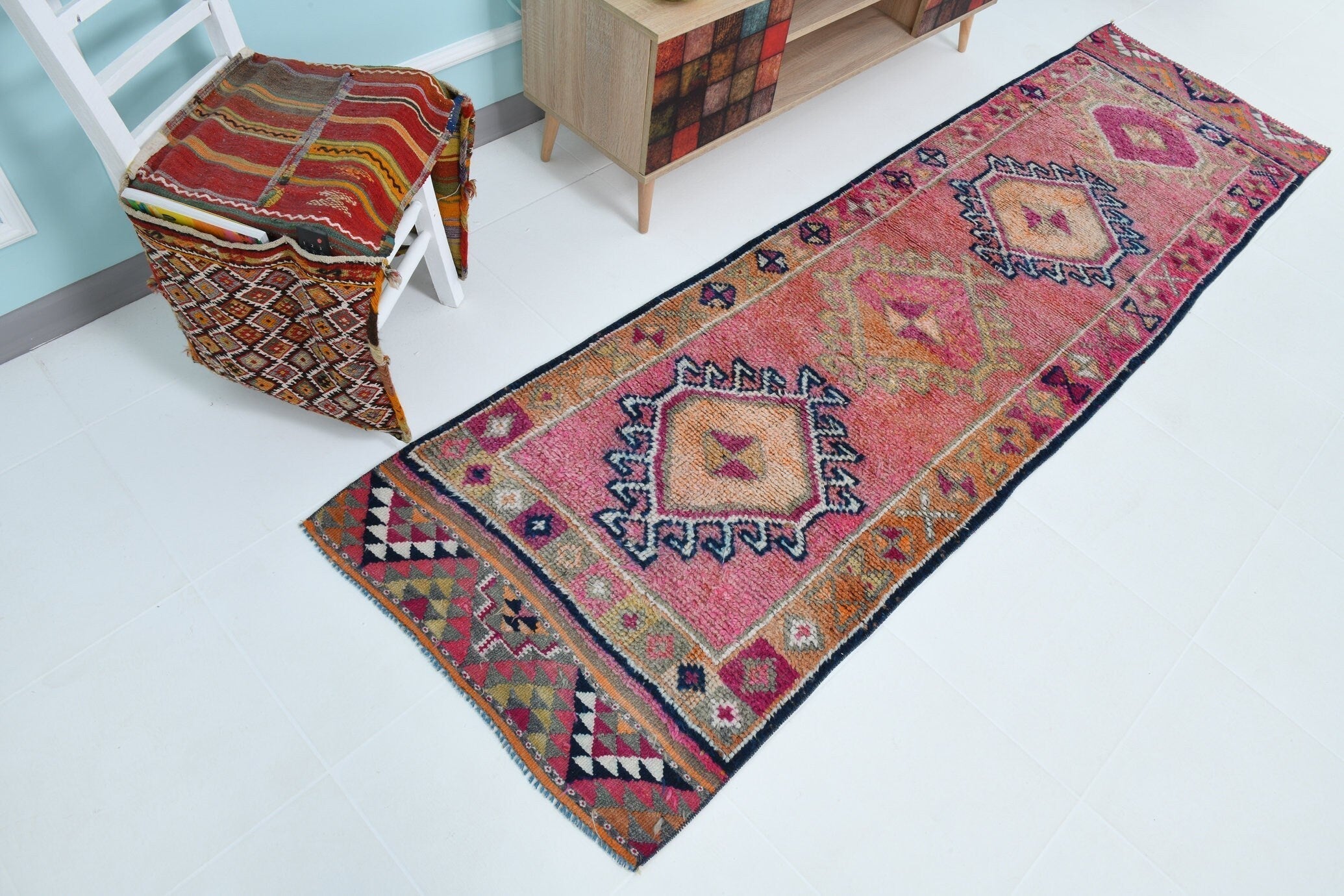 Turkish Vintage Herki Rug 9’6’ x 2’8’