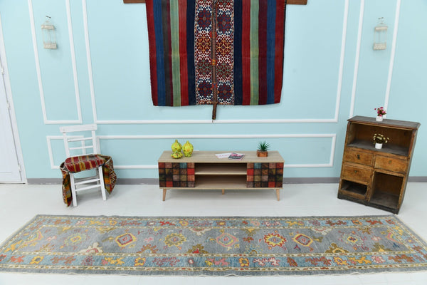 Turkish Vintage Oushak Rug 12’4’ x 2’11’