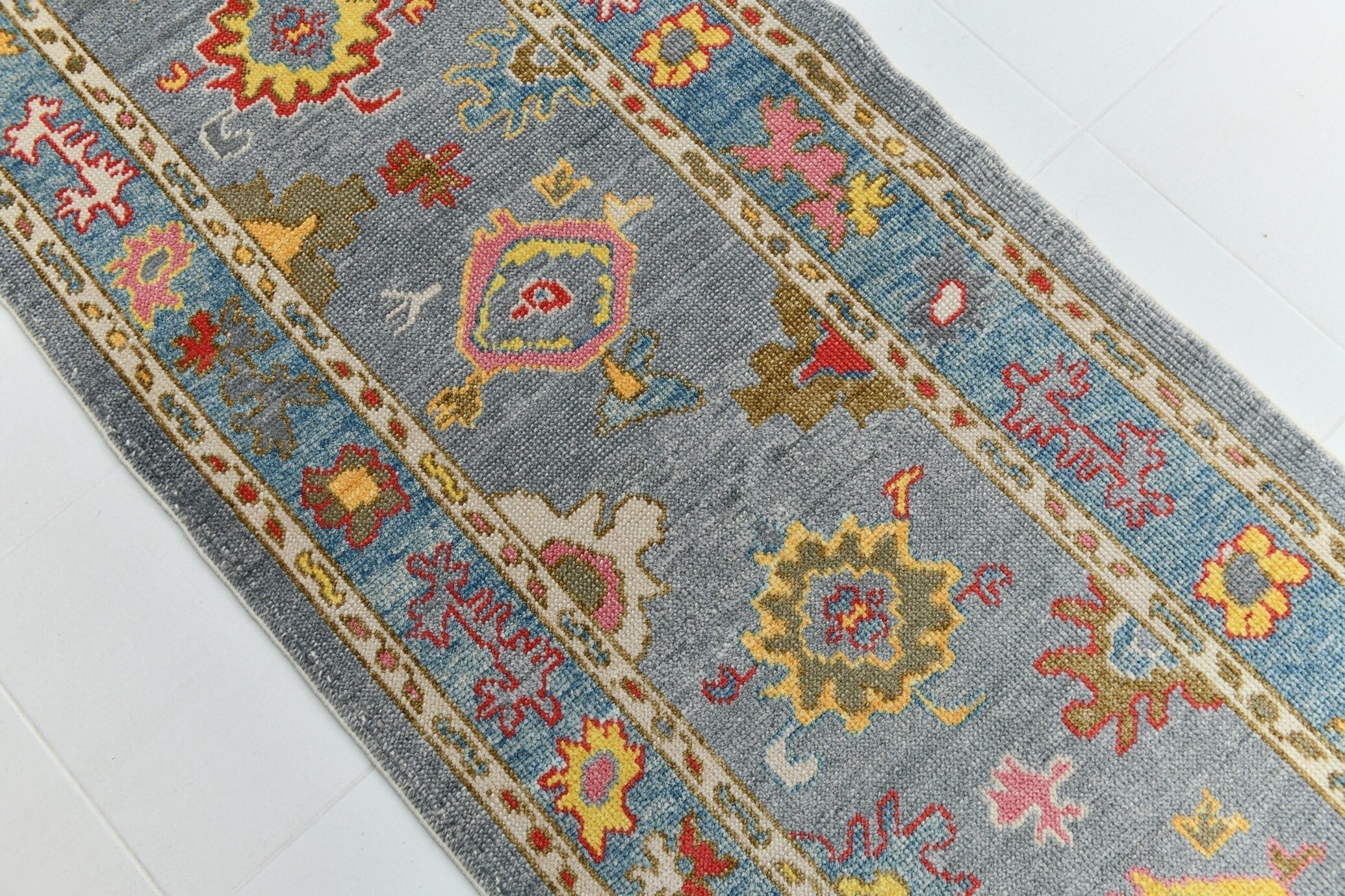 Turkish Vintage Oushak Rug 12’4’ x 2’11’