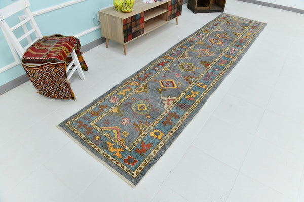 Turkish Vintage Oushak Rug 12’4’ x 2’11’