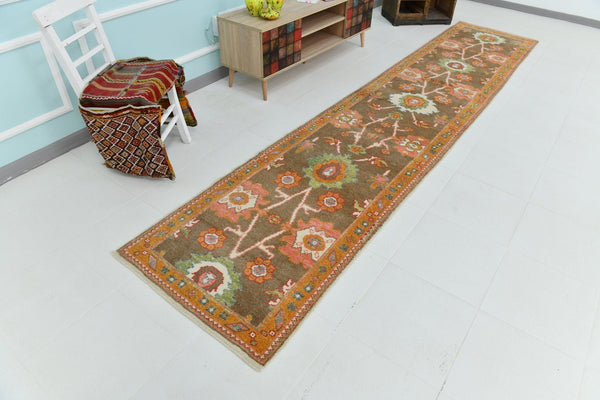 Turkish Vintage Oushak Rug 13’8’ x 2’10’