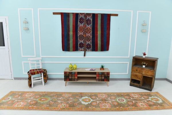 Turkish Vintage Oushak Rug 13’8’ x 2’10’
