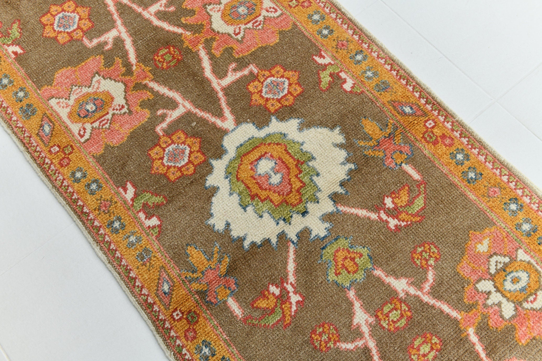 Turkish Vintage Oushak Rug 13’8’ x 2’10’
