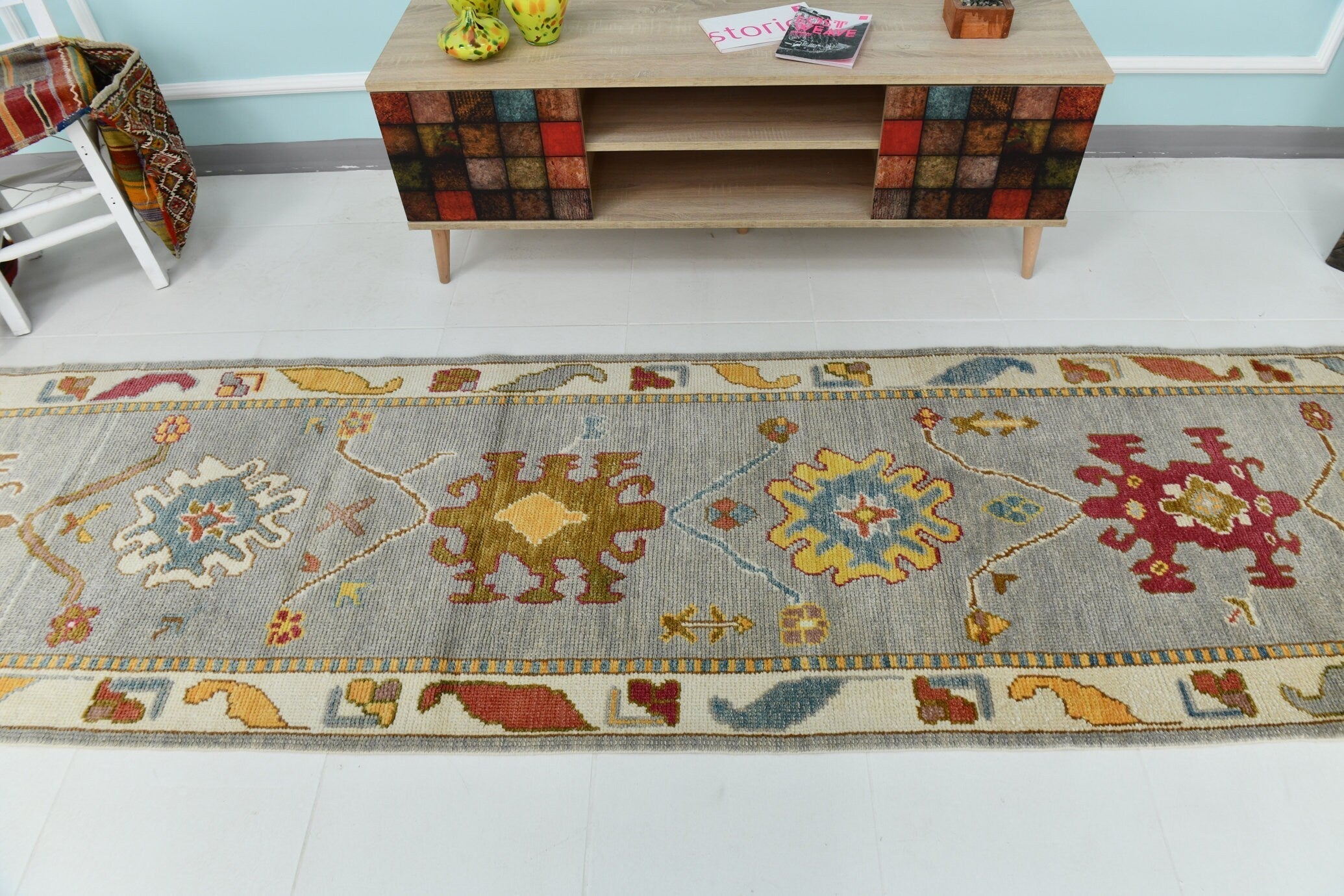 Turkish Vintage Oushak Rug 2’10’’ x 11’5’’