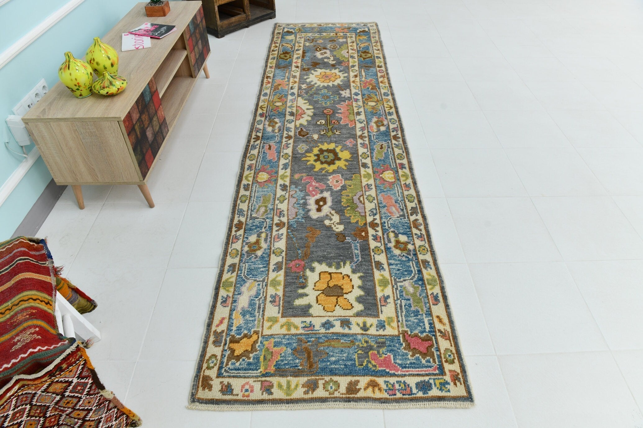 Turkish Vintage Oushak Rug 2’11’ x 10’9’