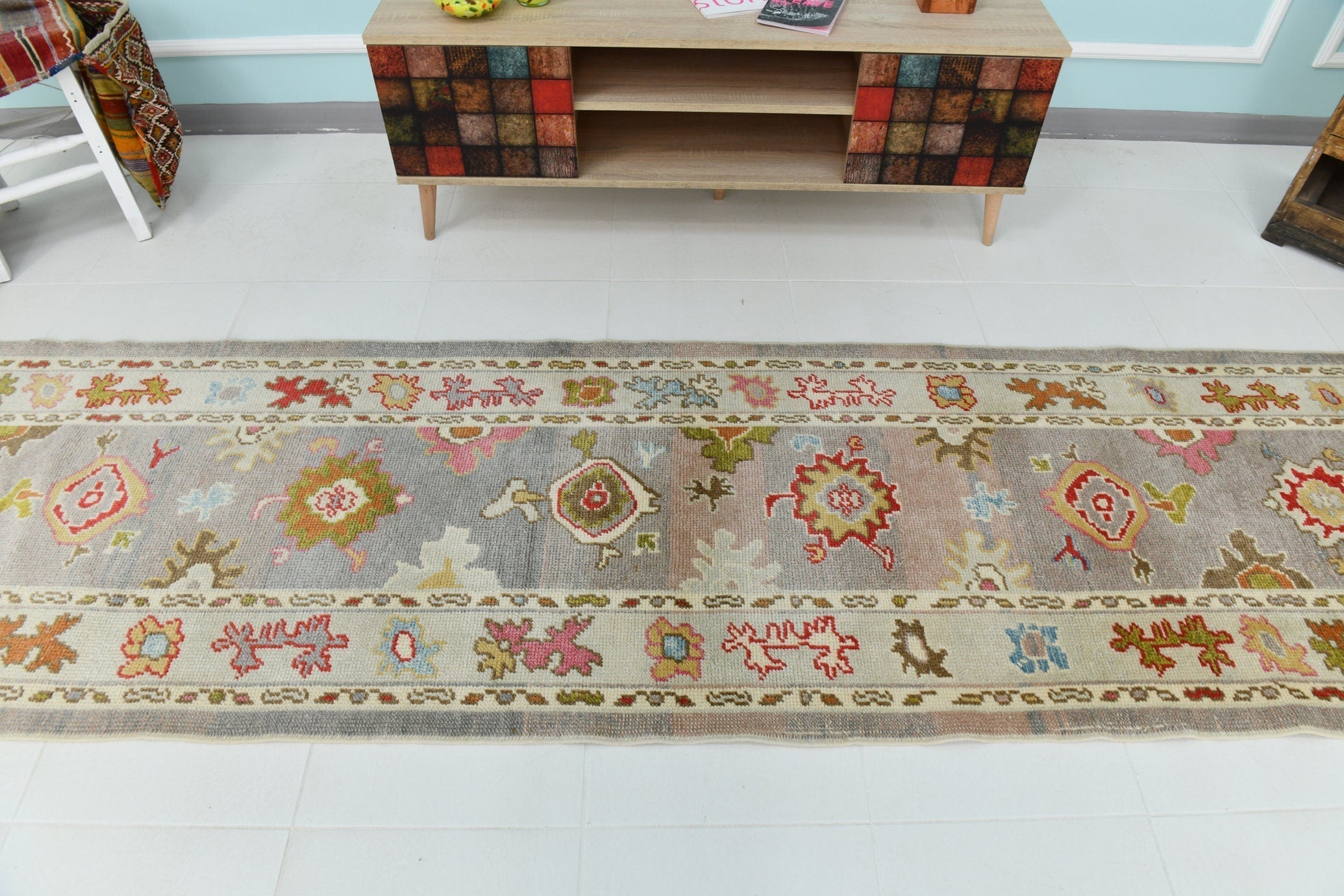 Turkish Vintage Oushak Rug 2’11’ x 12’4’ Green