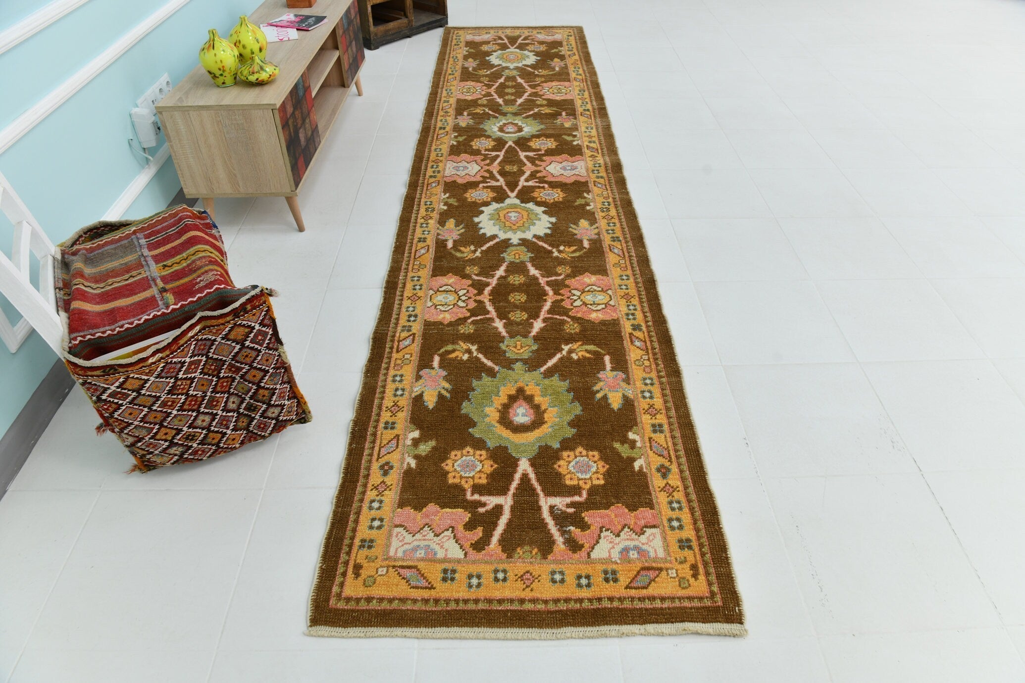 Turkish Vintage Oushak Rug 2’11’ x 13’2’