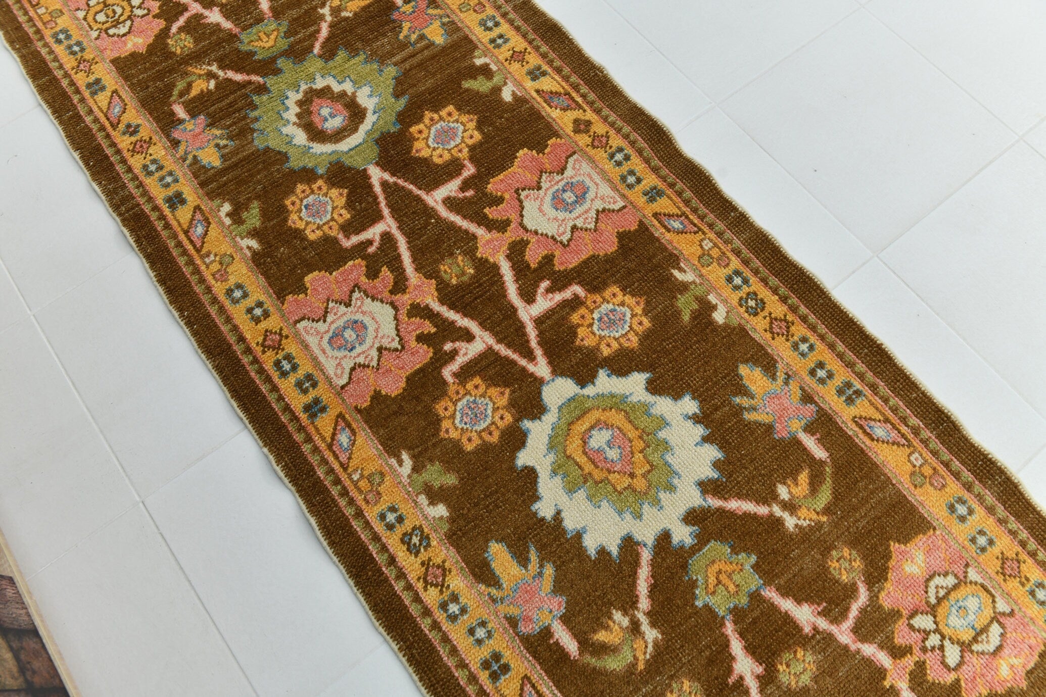 Turkish Vintage Oushak Rug 2’11’ x 13’2’
