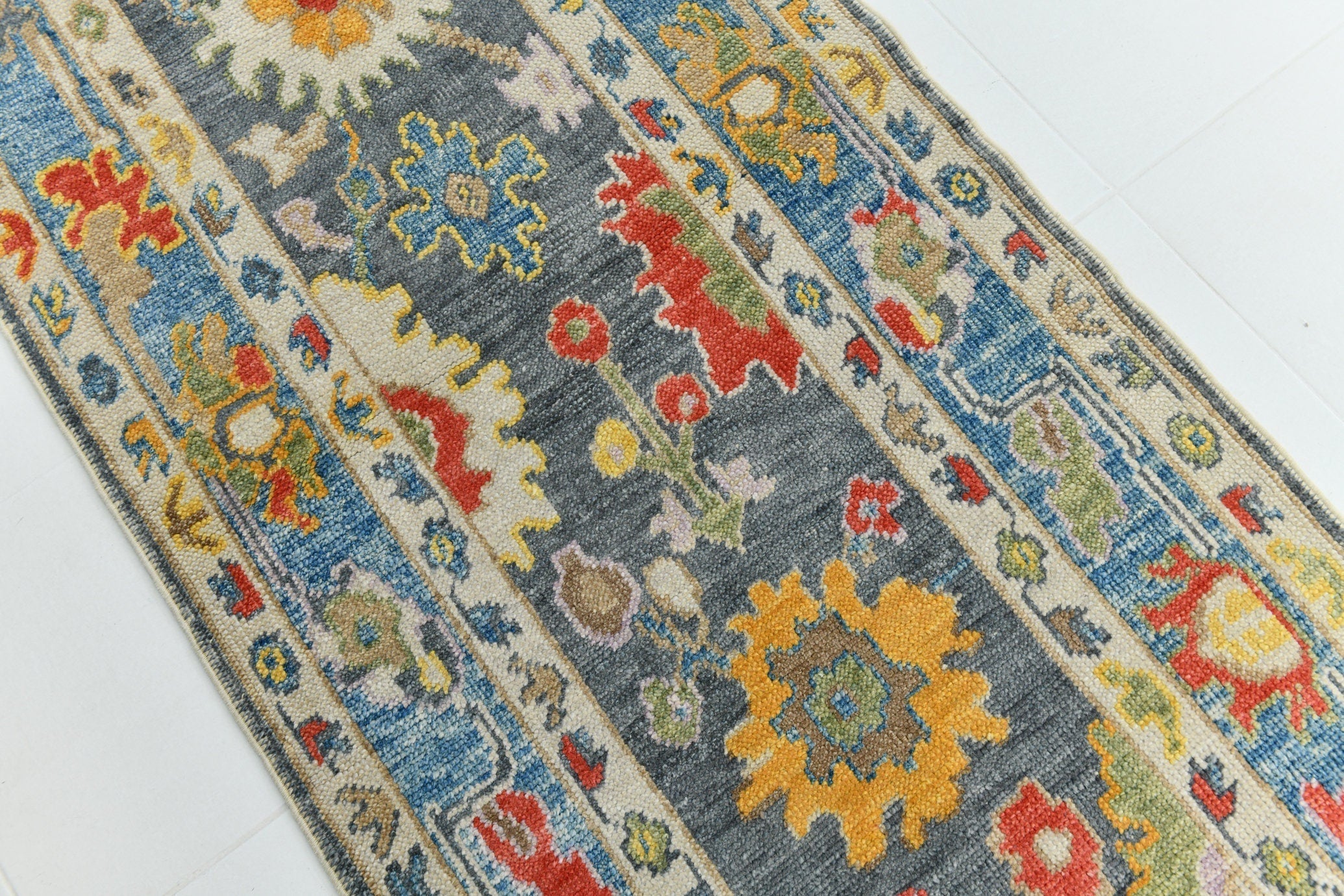 Turkish Vintage Oushak Rug 2’12’ x 12’0’