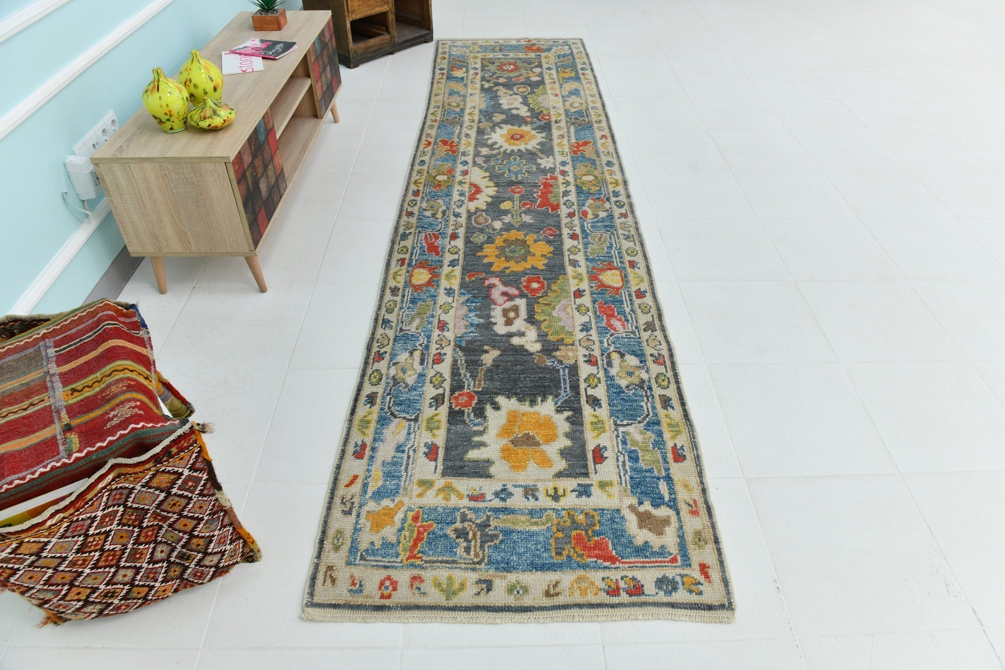 Turkish Vintage Oushak Rug 2’12’ x 12’0’