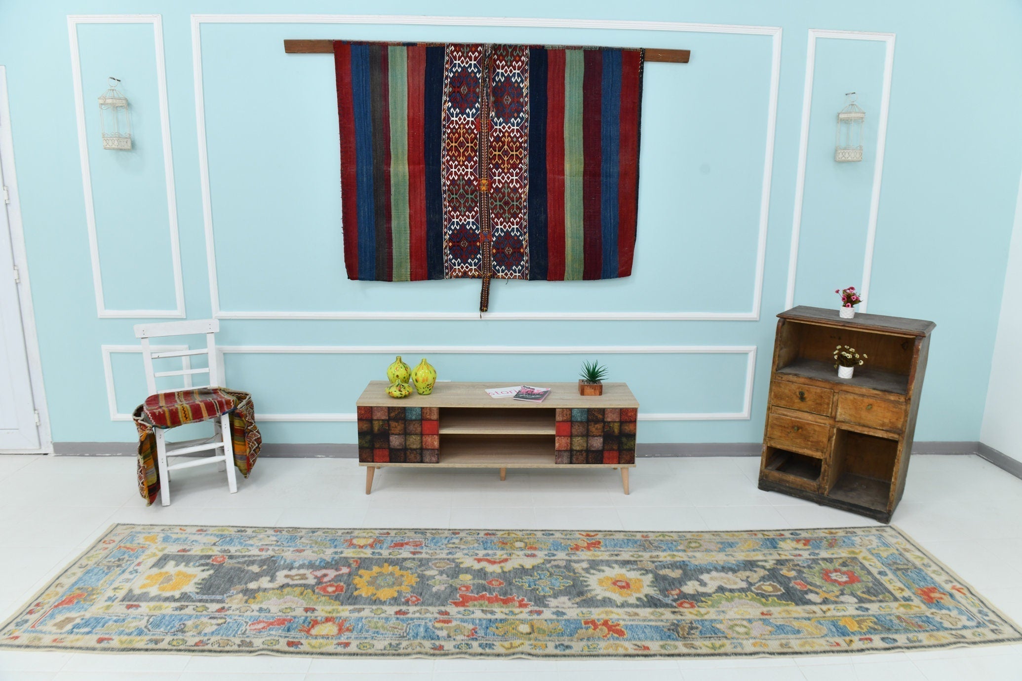 Turkish Vintage Oushak Rug 2’12’ x 12’0’