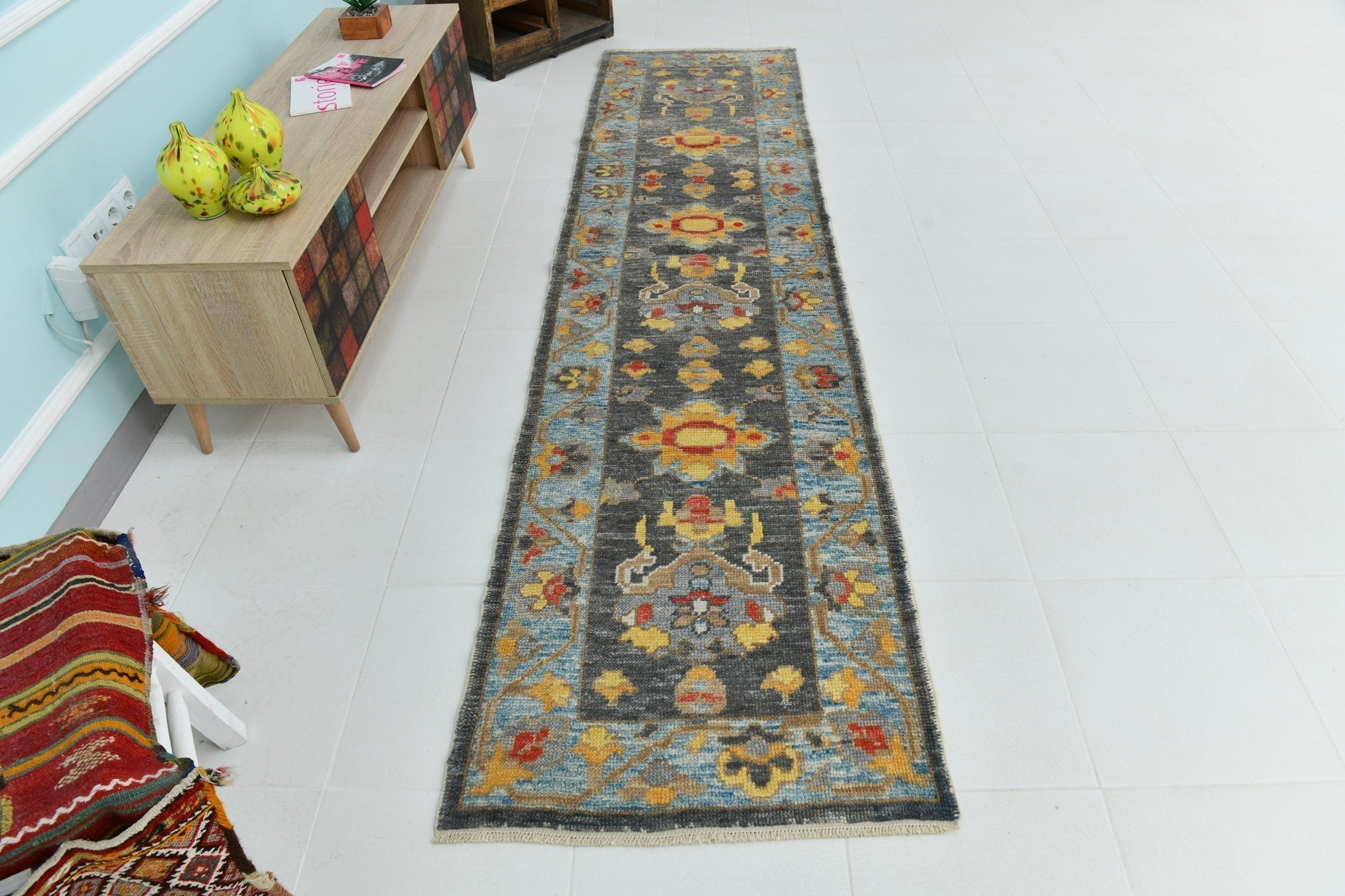 Turkish Vintage Oushak Rug 2’7’’ x 10’5’’