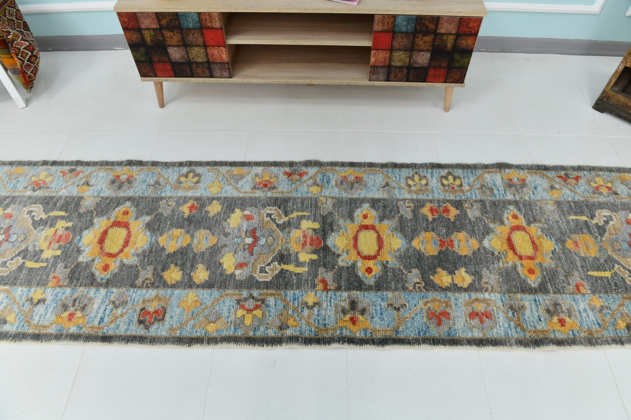 Turkish Vintage Oushak Rug 2’7’’ x 10’5’’