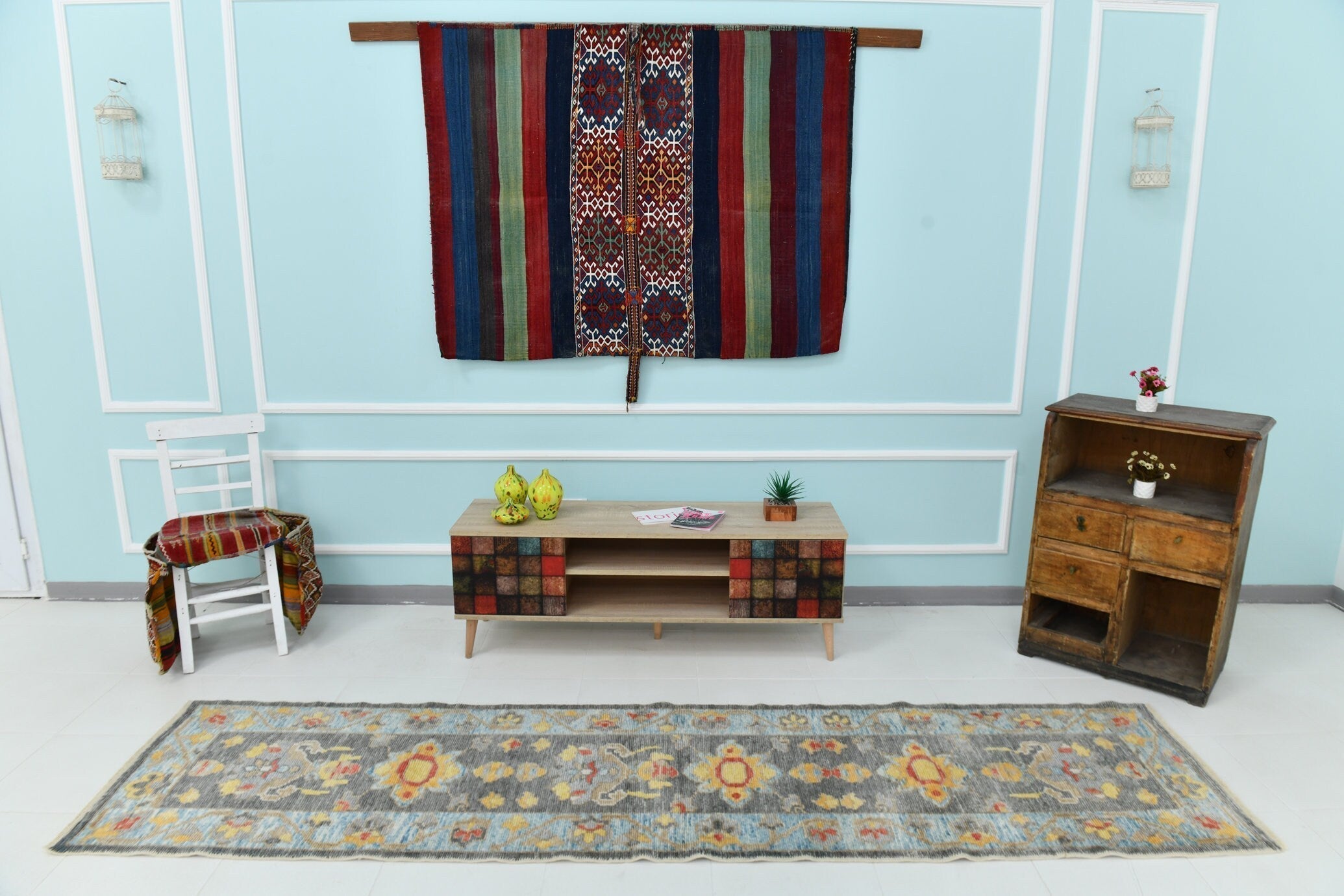 Turkish Vintage Oushak Rug 2’7’’ x 10’5’’