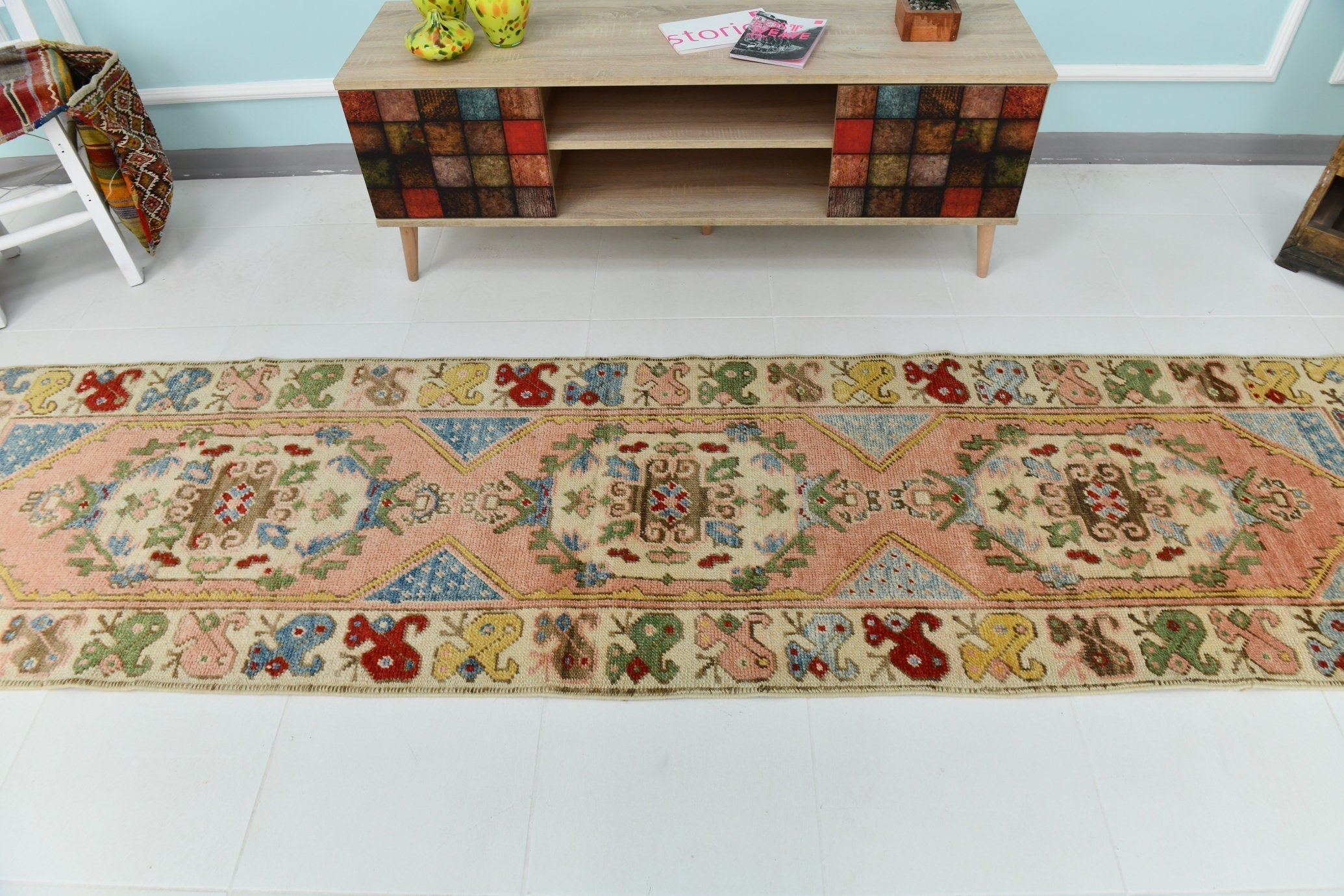 Turkish Vintage Oushak Rug 2’7’’ x 9’11’’