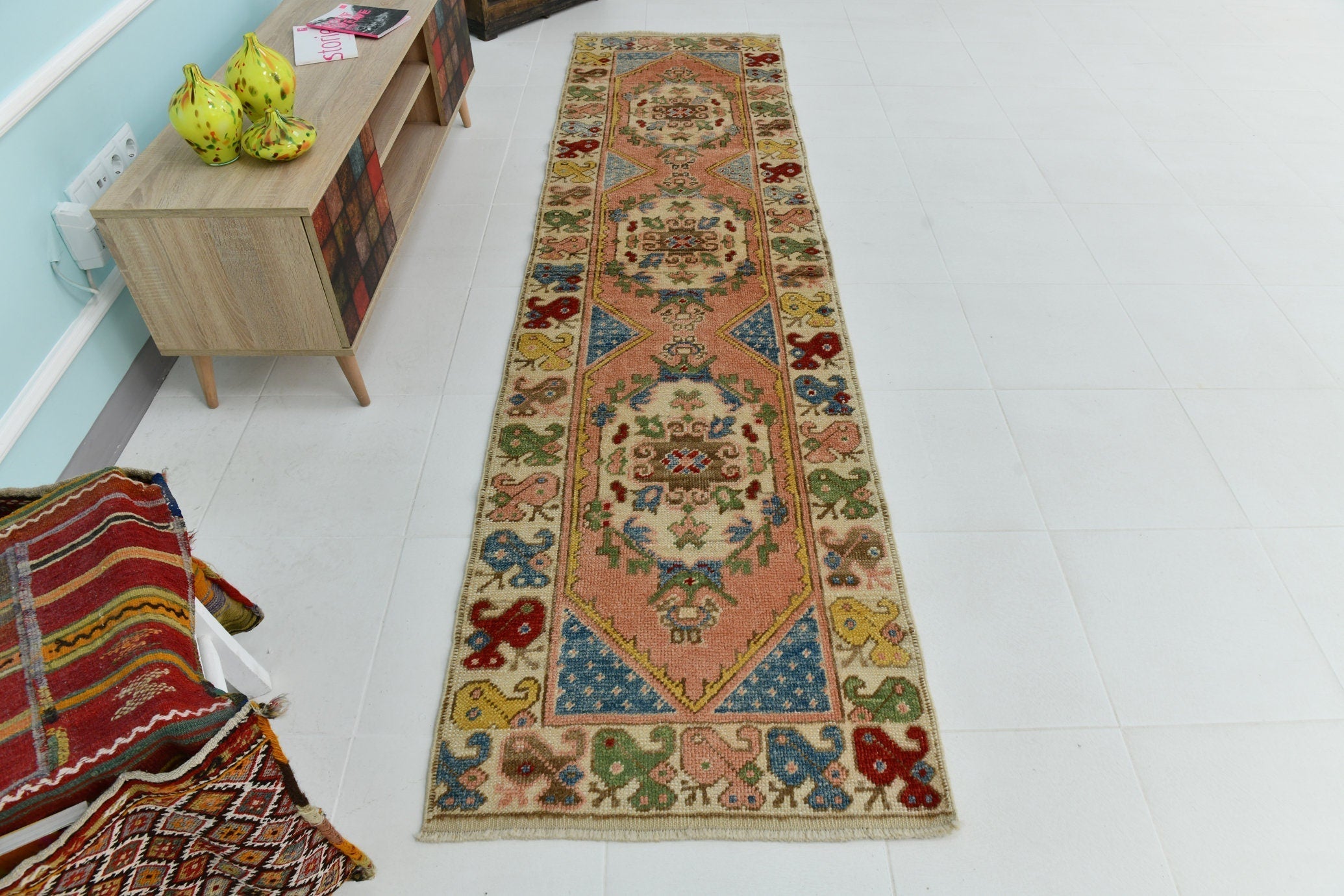 Turkish Vintage Oushak Rug 2’7’’ x 9’11’’