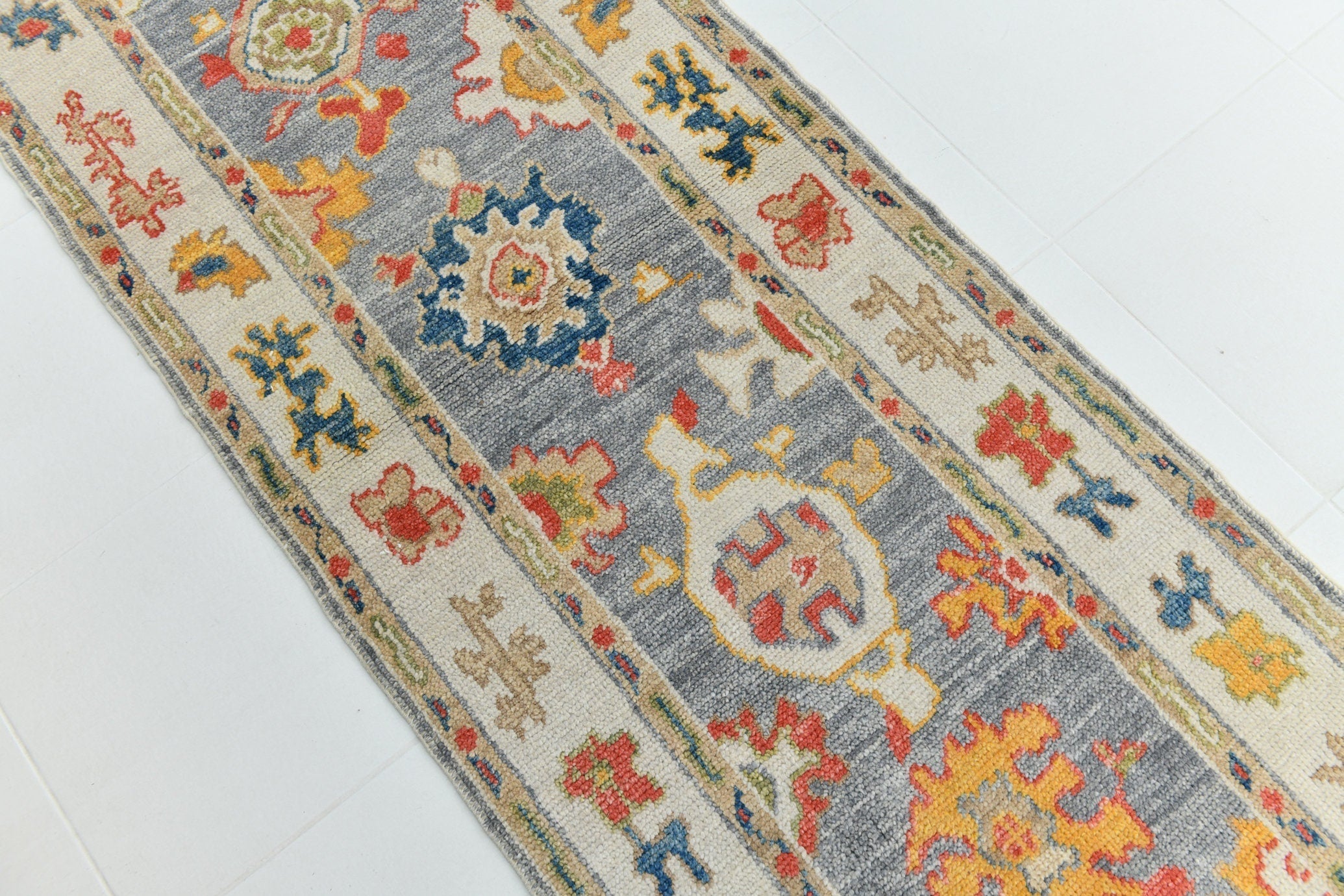 Turkish Vintage Oushak Rug 2’8’ x 14’2’
