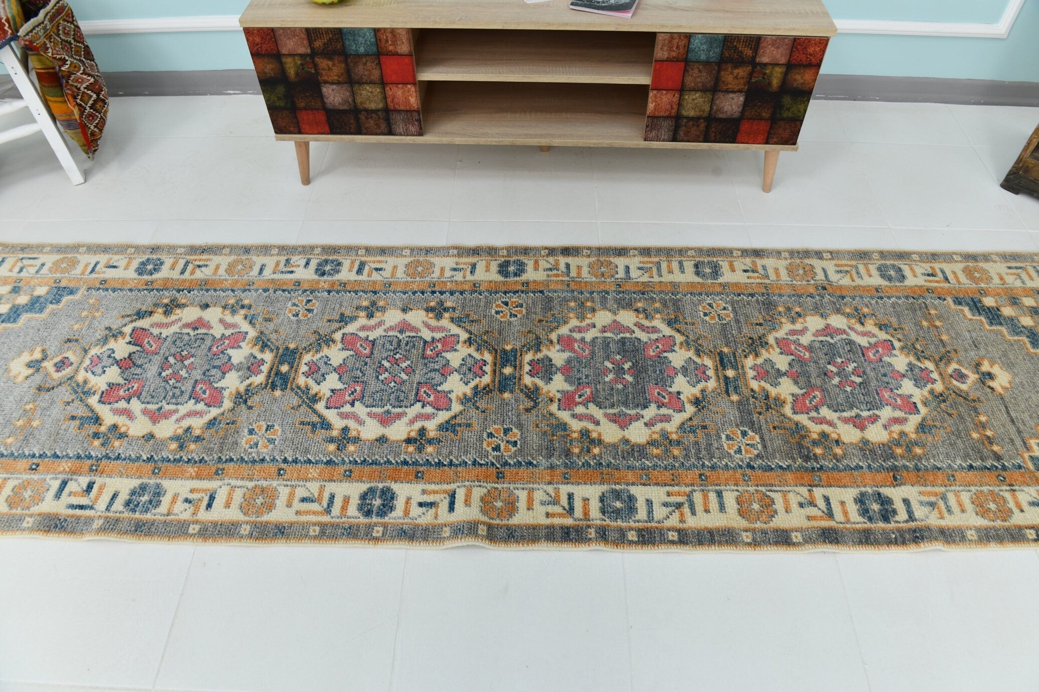 Turkish Vintage Oushak Rug 2’9’’ x 10’1’’