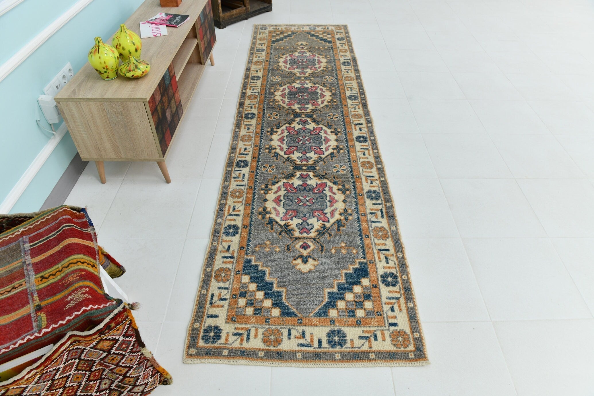 Turkish Vintage Oushak Rug 2’9’’ x 10’1’’