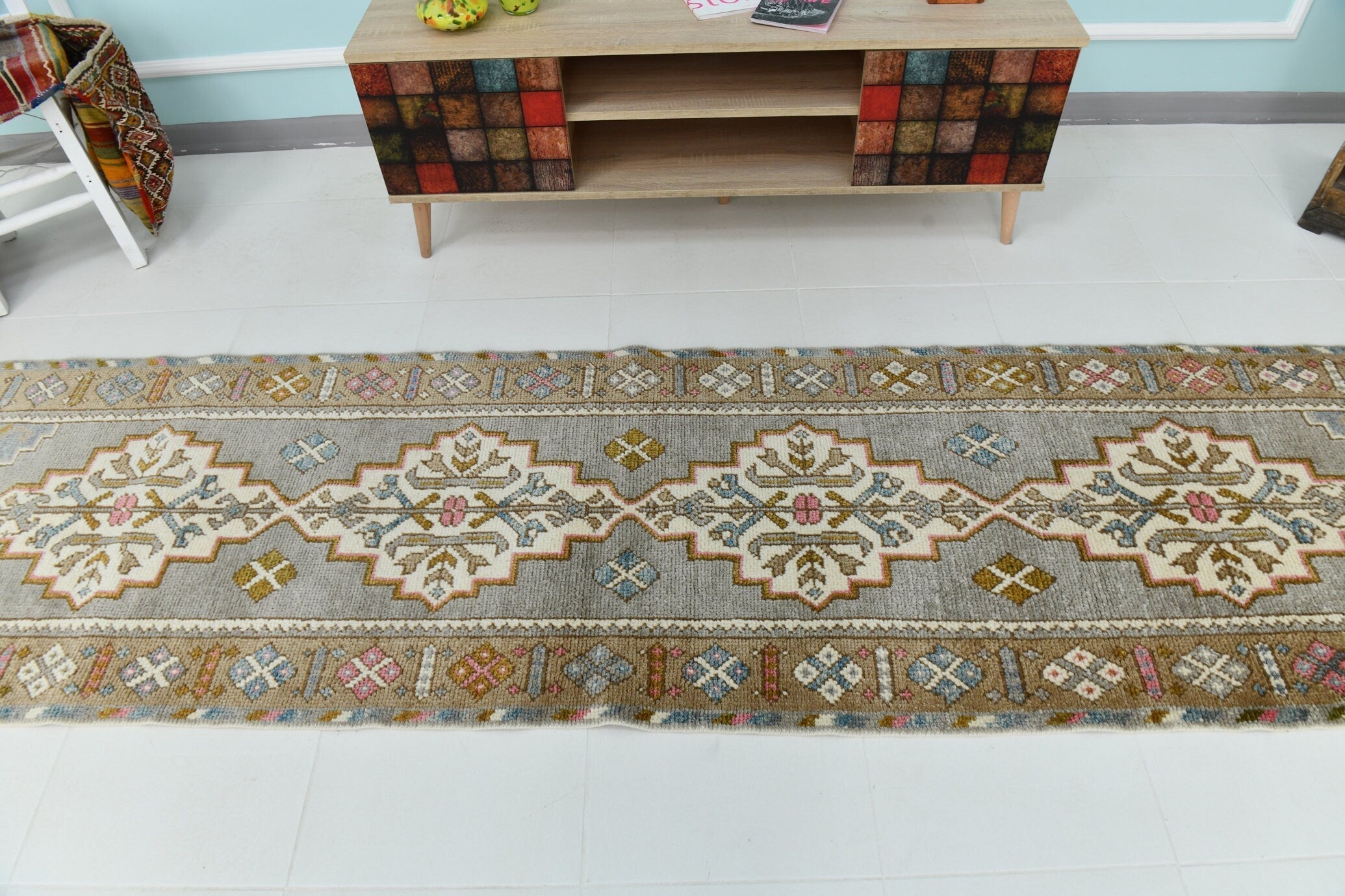 Turkish Vintage Oushak Rug 2’9’’ x 10’11’’
