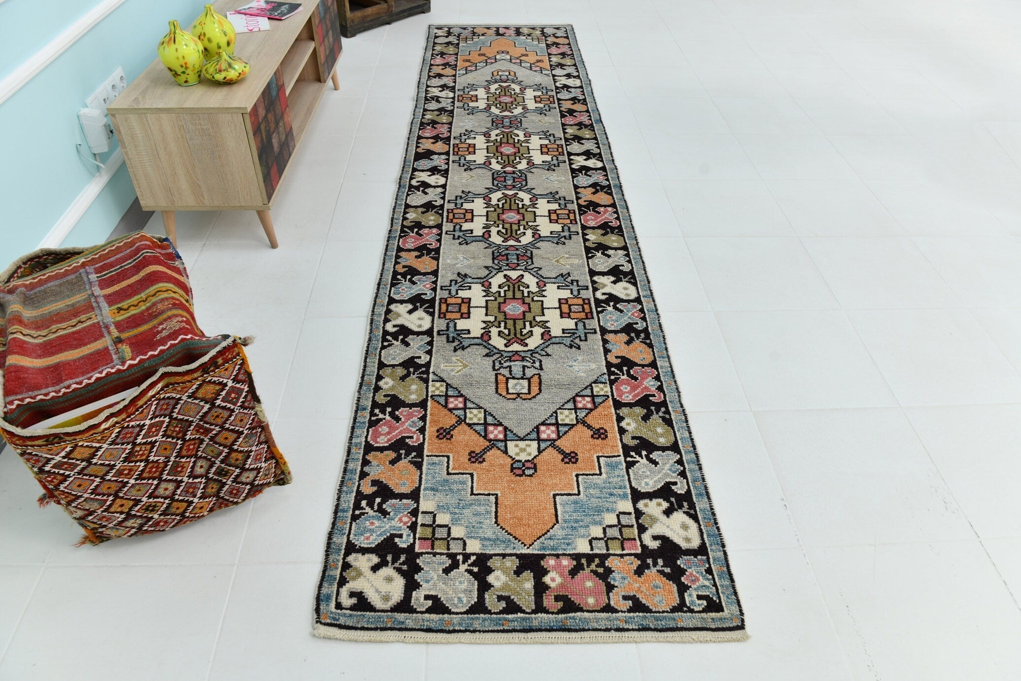 Turkish Vintage Oushak Rug 2’9’’ x 11’11’’