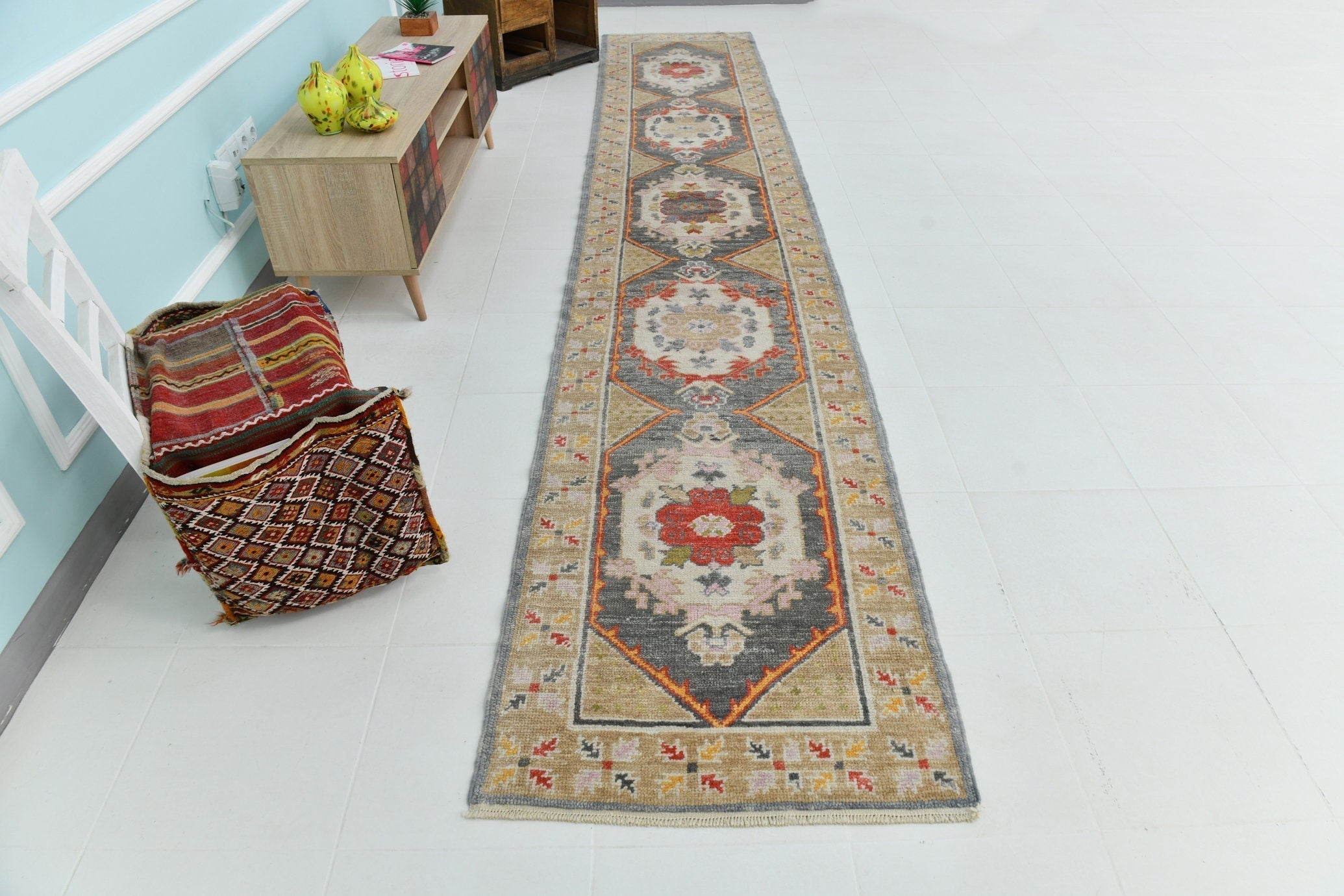 Turkish Vintage Oushak Rug 2’9’ x 14’11’