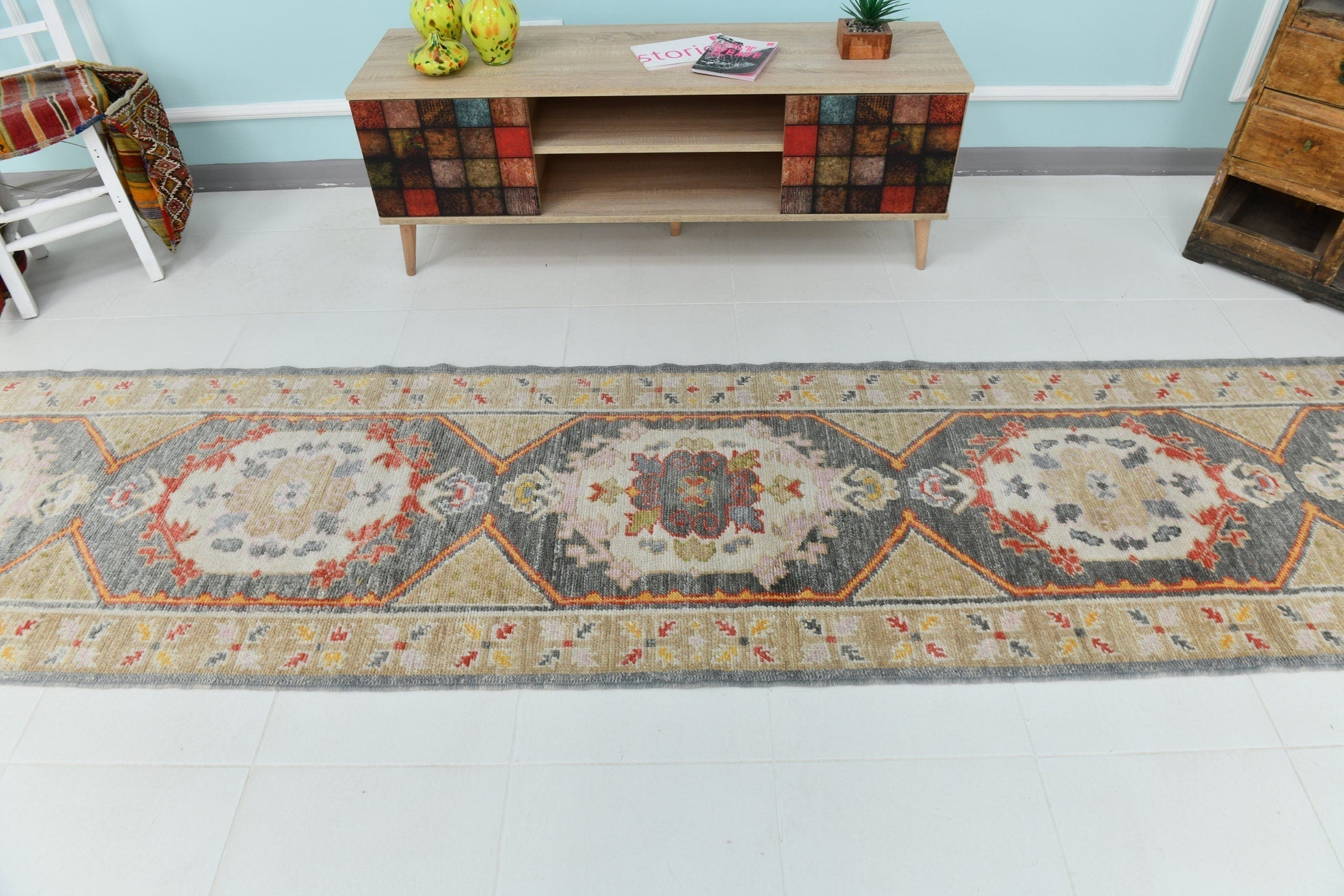 Turkish Vintage Oushak Rug 2’9’ x 14’11’