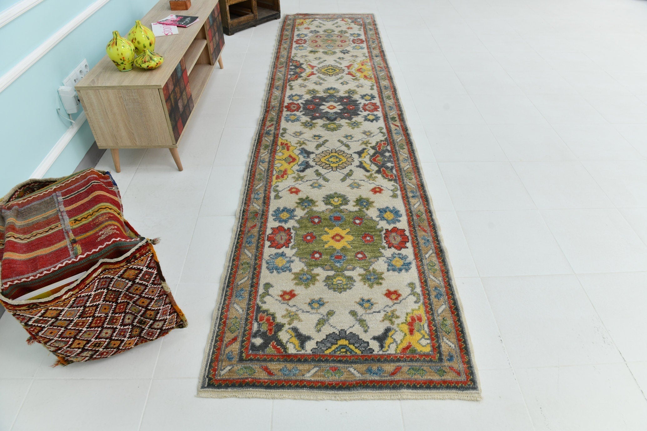 Turkish Vintage Oushak Rug 3’0’ x 12’9’